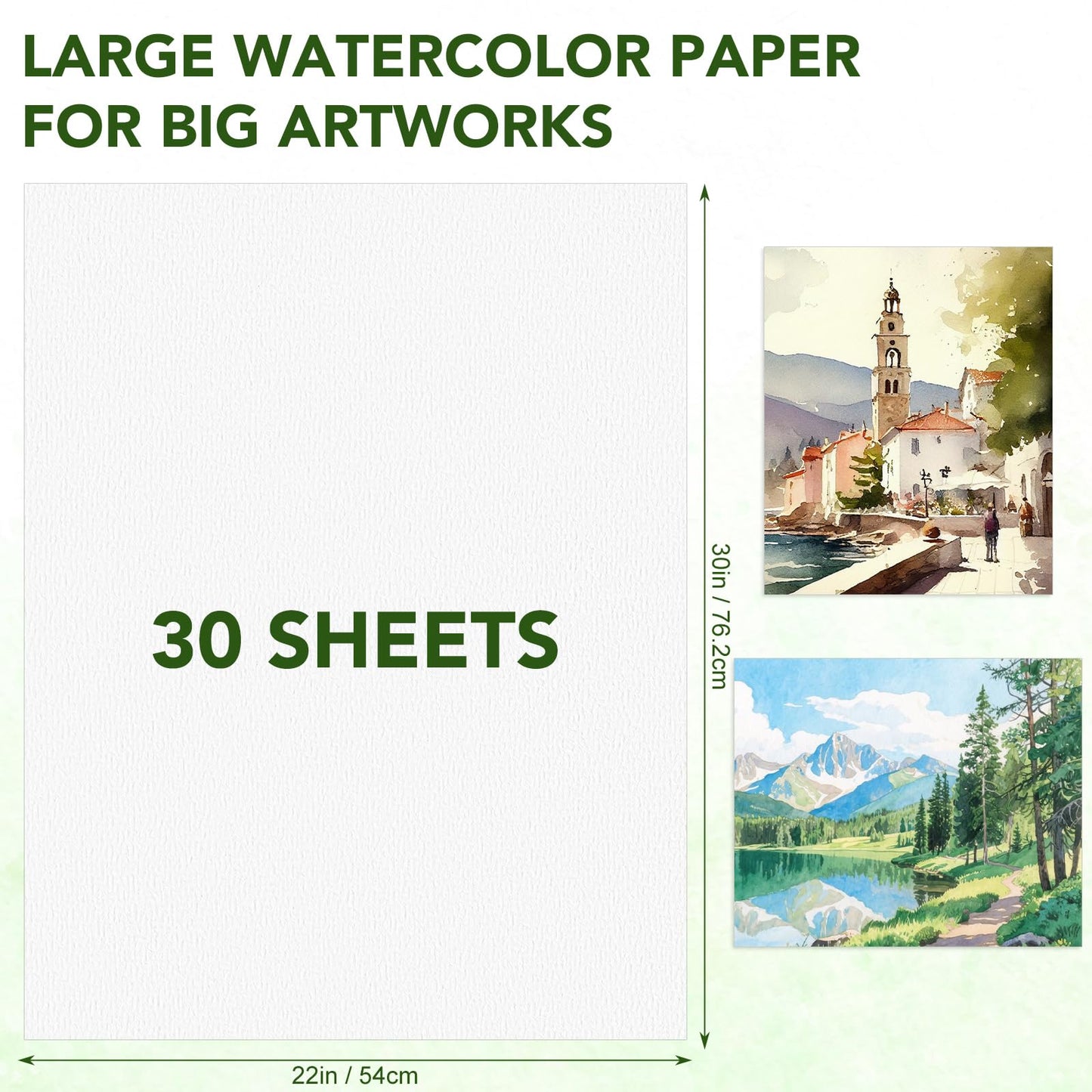 30 Sheets Large Watercolor Paper, 22x30 Inches Cold Press Water Color Paper Pad, 300GSM Thick Heavyweight Large Drawing Paper Bulk for Beginners Artists Professionals