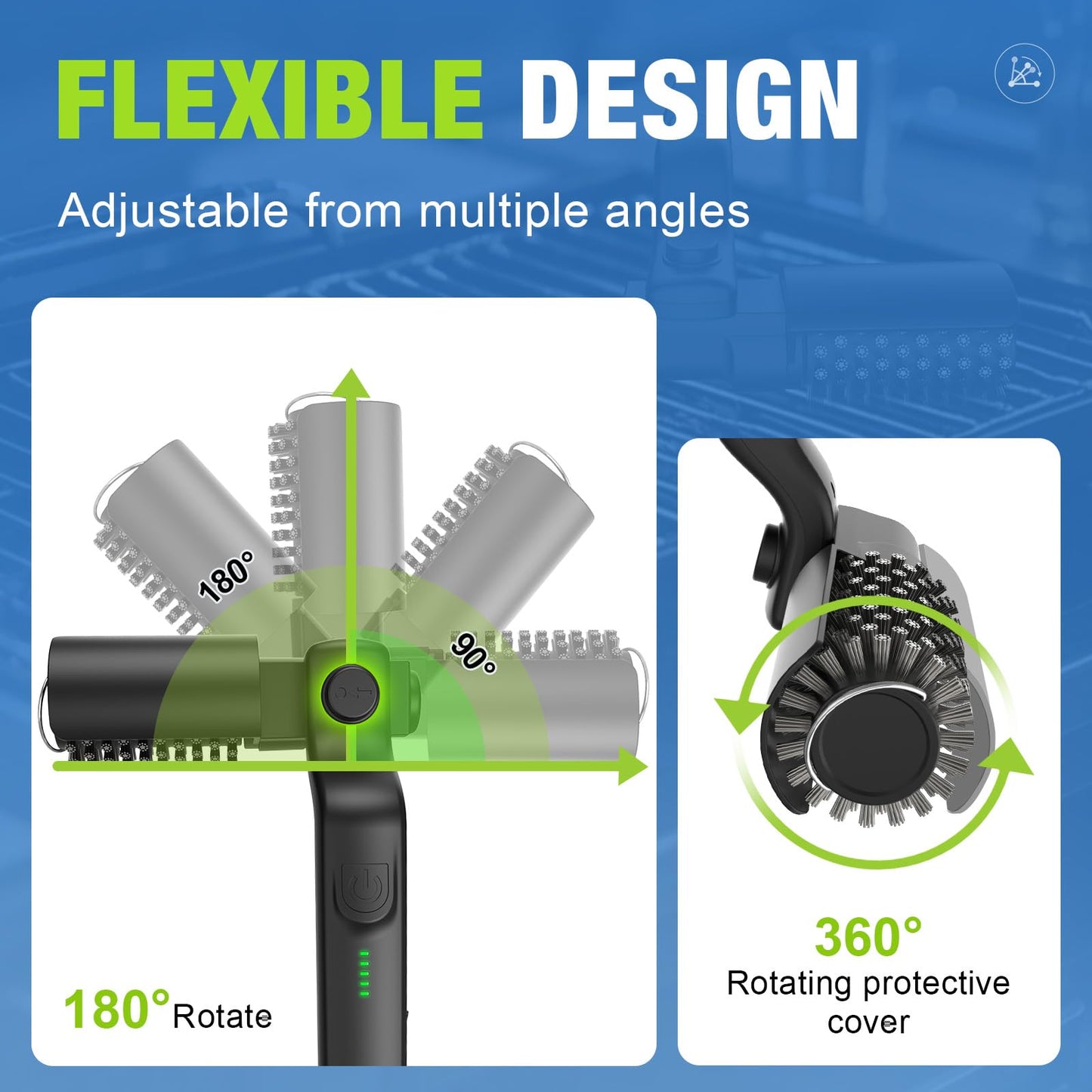 Electric Grill Brush, Cordless Rechargeable BBQ Grill Cleaning Brush, 180° Adjustable Angle, 3-Speed Motor, Stainless Steel Head, Electric Grill Cleaner for Outdoor Grill, Gas BBQ Grates & Griddles