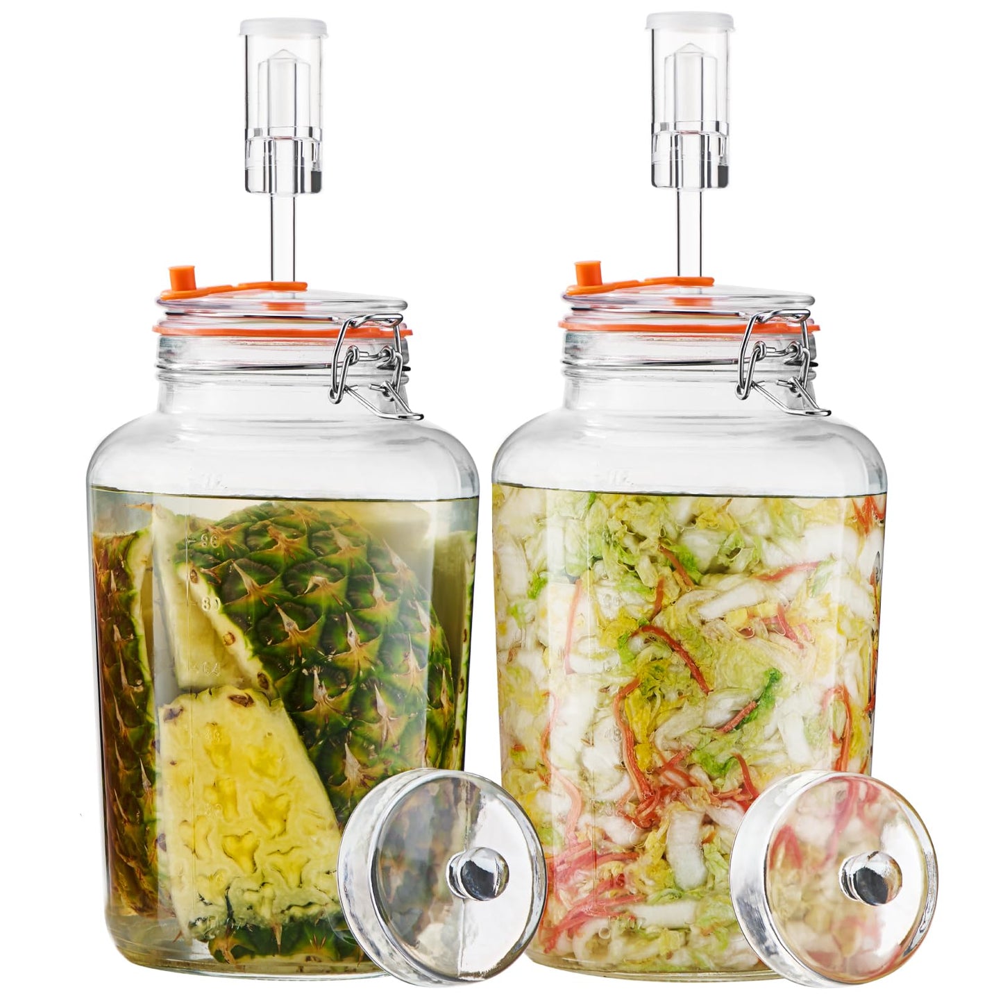 Glolaurge 1 Gallon Fermentation Jars, 2 Pack Glass Fermentation Kit with Airlocks & Weights, Wide Mouth Fermenting Jars for Sauerkraut, Kimchi, Pickles, Mead & More