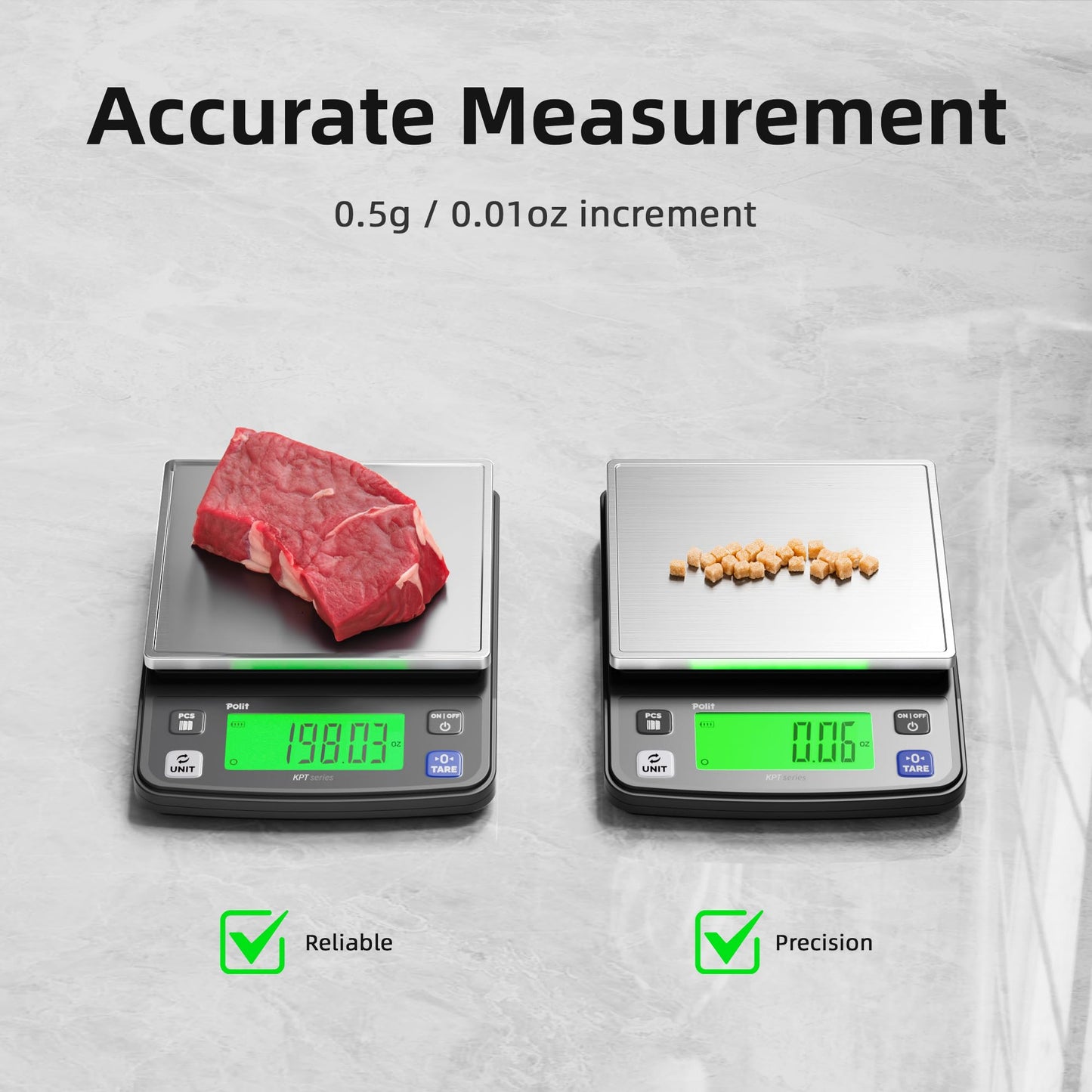 Polit Food Kitchen Scale KPT, 13lb/6Kg Digital Kitchen Scale Weight Grams Ounces 0.5g/0.01oz Accuracy, Premium Stainless Steel with LED Display, 4 Units for Baking and Cooking (Power Adaptor Included)