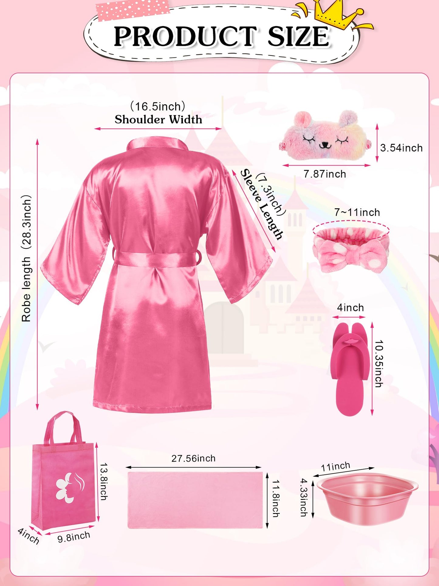 Suhine 6 Set Spa Party Supplies for Girls Kids 6 Satin Robes Spa Kit Sleepover Birthday Slumber Party Favors Nail Salon Pack(Pink, Rose Red)