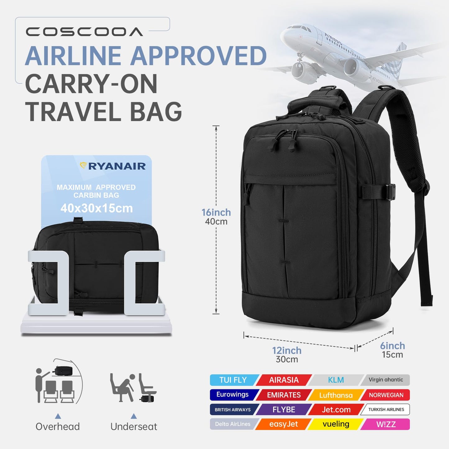 COSCOOA Small Travel Backpack 20L,Personal Item Bag 40x30x15cm,Flight Approved Underseat Travel Bag,Carry on Luggage Bag,Mochila de Viaje,Cabin Size Backpack