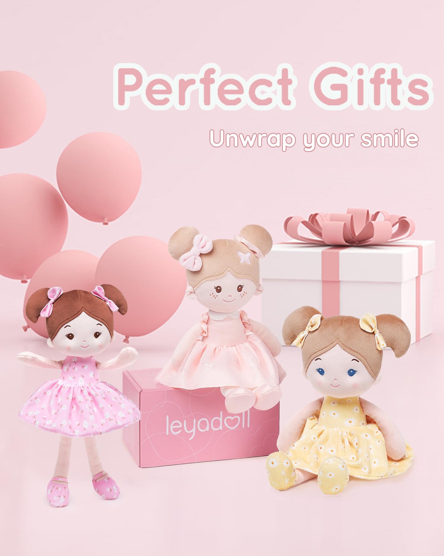 LeyaDoll Soft Baby Doll Toys (12''), My First Baby Rag Doll for 1 Year-Old Girl Birthday Gift, Leya Doll Christmas Plush Toys Gift for Toddler Kids Infants -FloraBelle(Pink)