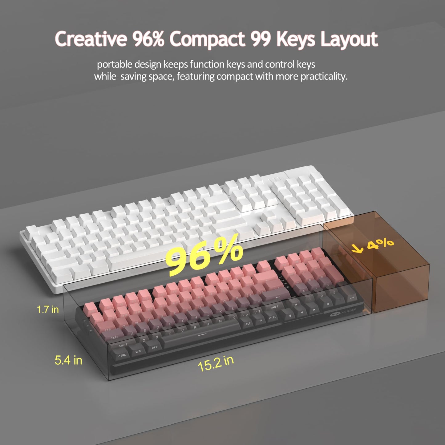 MageGee LIGHT100 Wireless Creamy Keyboard, 96% Gasket Hot Swappable Mechanical Keyboard, 2.4G/USB-C/BT5.0 RGB Backlit Gaming Keyboard for Win/Mac/PC, 8000mAh Battery, Side Printed PBT Keycaps, Pink