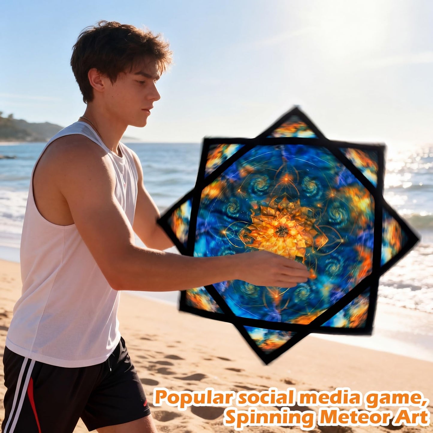 Teyva Daily 24.8'' UV Reactive Mandala Sunflower Flow Star Spinning Cloth for Beginners and Advanced Soft Cotton Flow Prop with Vibrant Colors Smooth Rotation for Dance Play Arts(Golden Mandala)