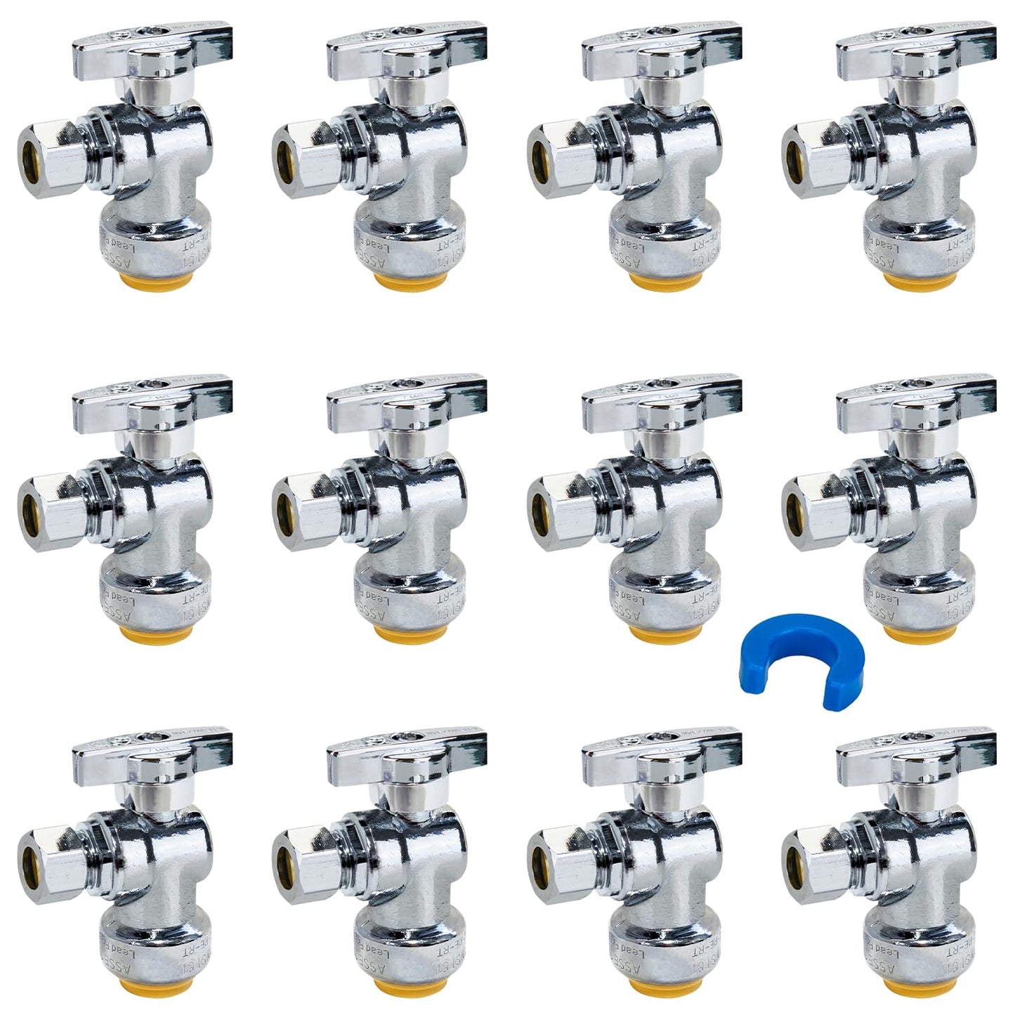 SUNGATOR 12-Pack Angle Stop Valve, Angle Water Shut Off Valve 1/2 x 3/8 Inch Compression, Toilet Water Shutoff, 1/4 Turn, No Lead Brass Push-to-Connect Plumbing Fittings for PEX Pipe, Copper, CPVC