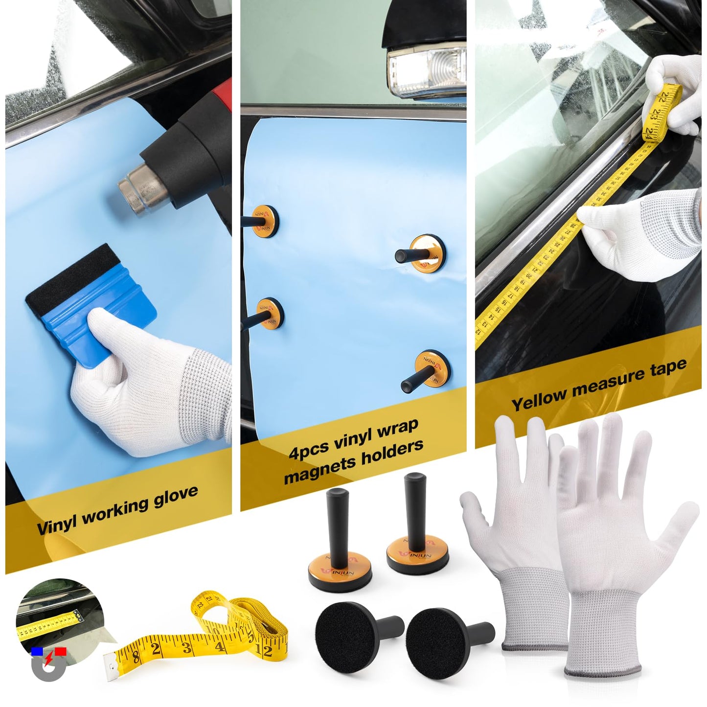 Gomake Vinyl Wrap Tool Car Wrap kit for Window Tint Film Installation, Include Heat Gun, Tinting Squeegee,Micro Tucking Stick, Film Cutter, Magnet Holder, Plastic Scraper
