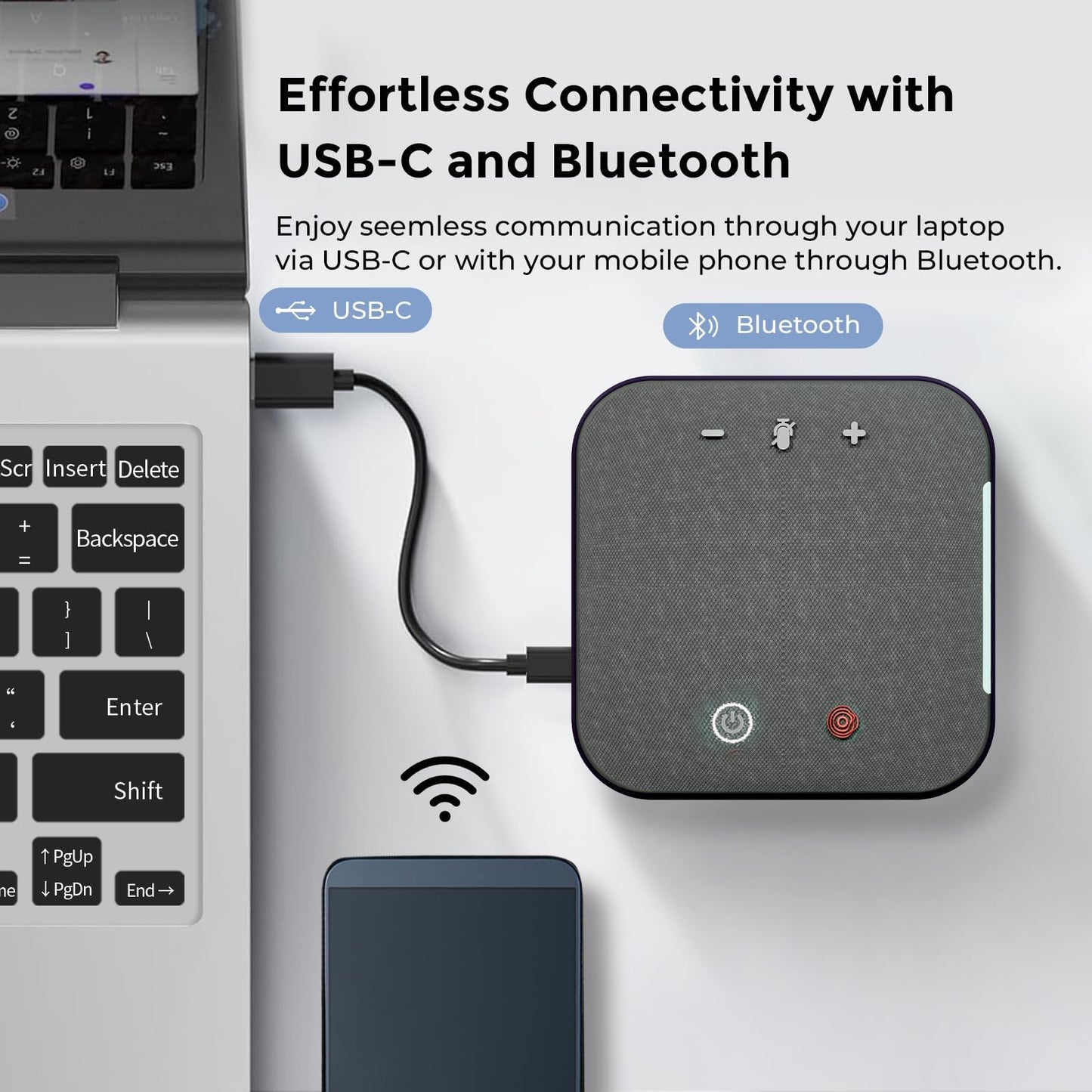 COOLPO Conference Speaker and Microphone Bluetooth Speakerphone with 4 Mics,USB C,360°Voice Pickup & Dual Noise Cancelling Conference Room Microphone for Work/Teams/Zoom/Home Office