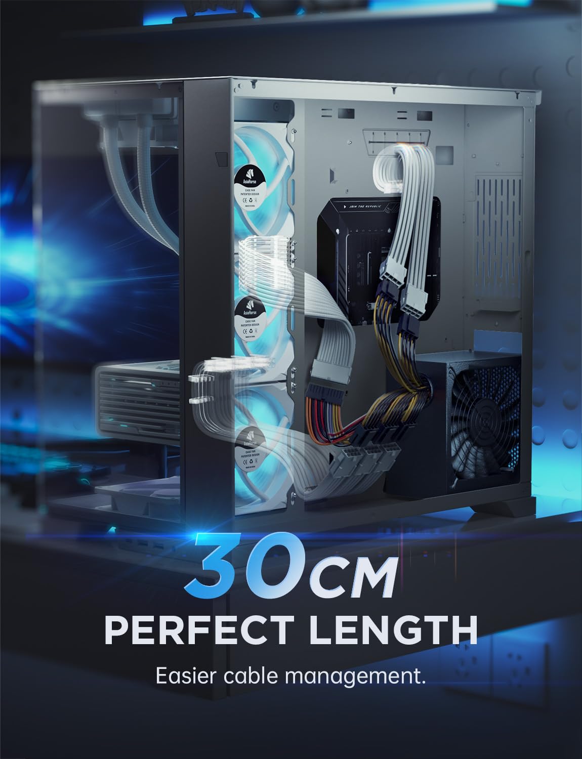 AsiaHorse Power Supply Sleeved Cable, 16 AWG PSU Extension Cable Kit of White Connector, 1x24Pin/2x4+4 EPS/3x6+2 PCI-E, 30cm Length with Combs-White