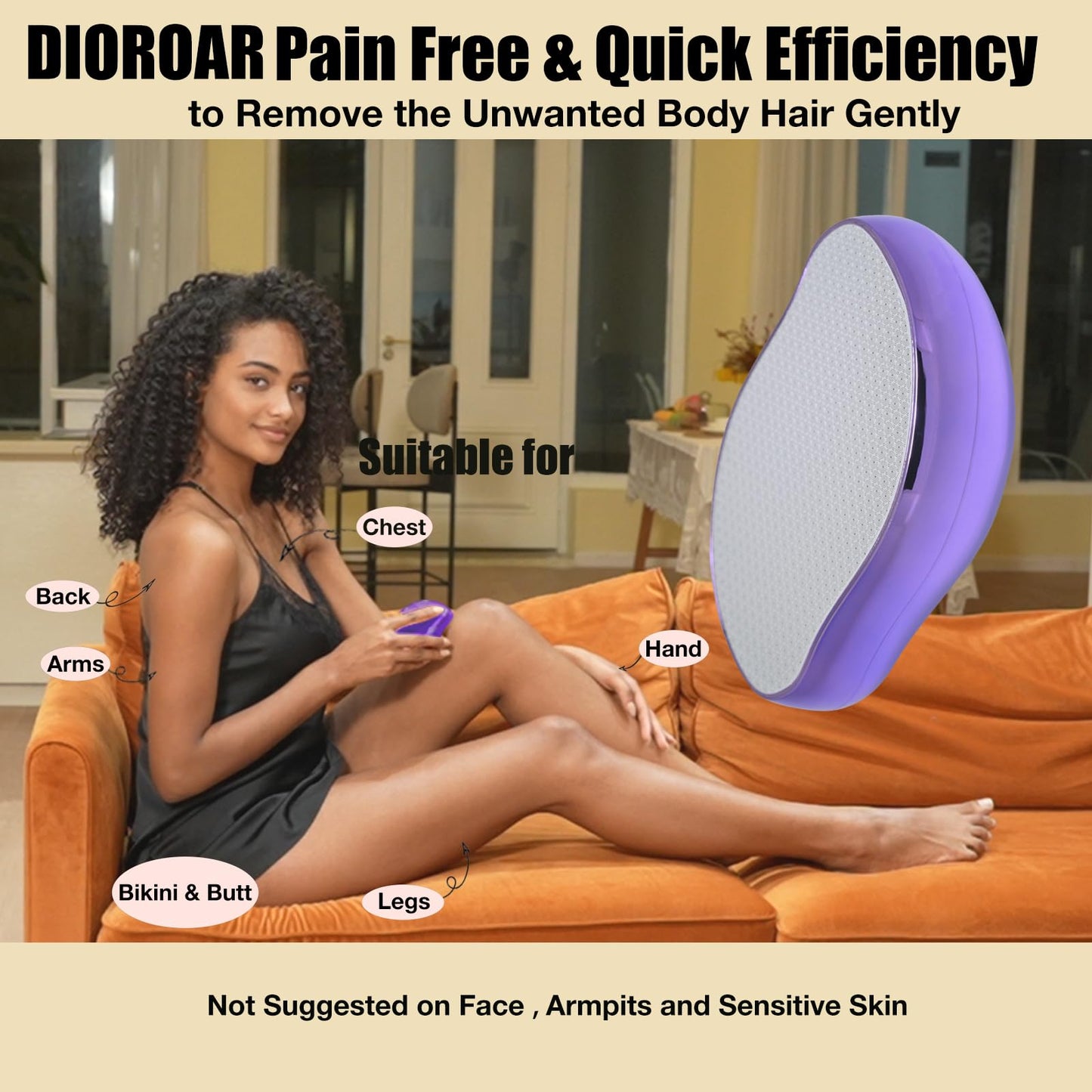 DIOROAR Crystal Hair Eraser,Upgrade Crystal Hair Remover,Physical Nano Glass Hair Removal Device,Painless Epilator and Exfoliator Without Shaver for Quick Soft Silky Skin(Violet)