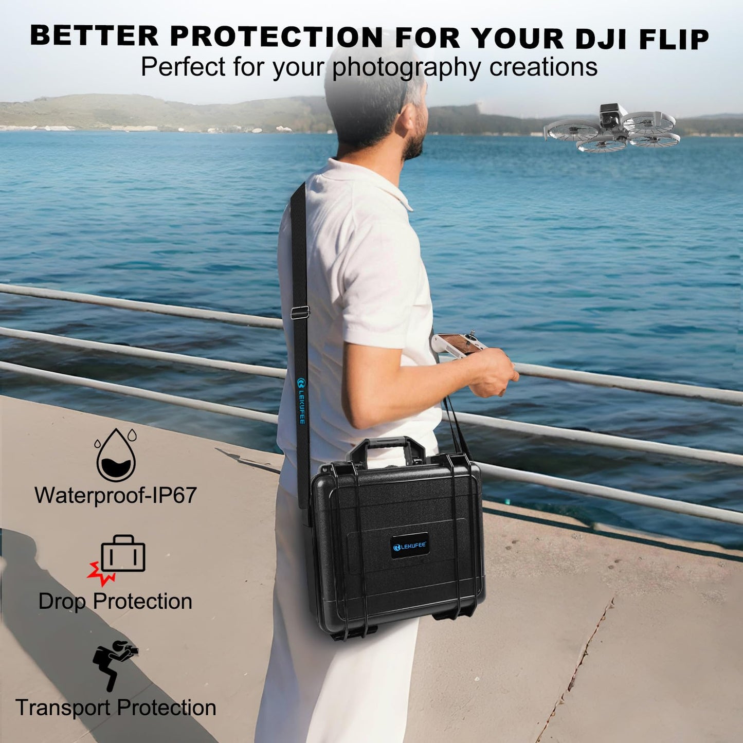 Lekufee Waterproof Hard Case for DJI Flip,Fly More Combo,DJI RC 2,RC N3/N2,Battery(9 pcs),Charging Hub and More Accessories(Case Only)