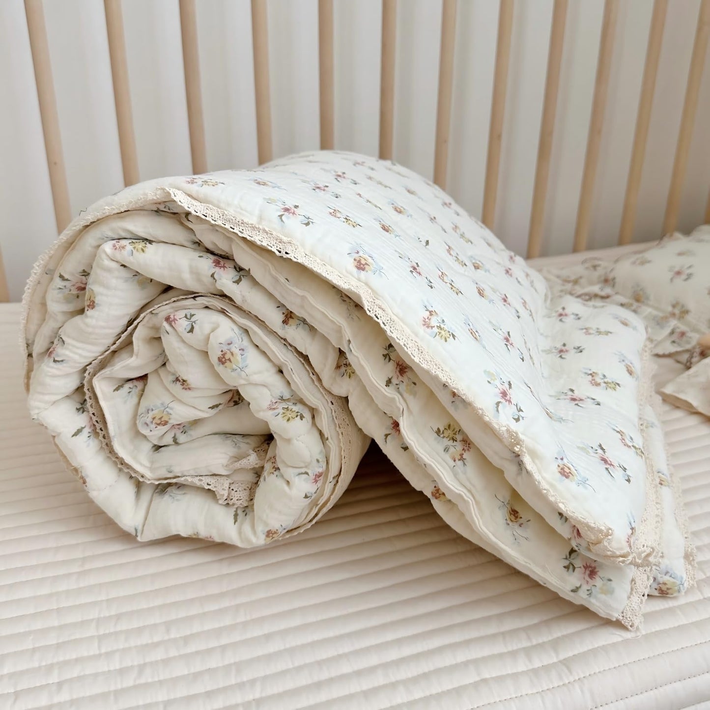 BuLuTu Muslin Nursery Blanket for Toddlers Girls Boys Baby Quilt Soft Cotton Toddler Blanket Crib Quilt for All Seasons, Lightweight Breathable, Washable, Azalea Pattern, 47x59 Inches