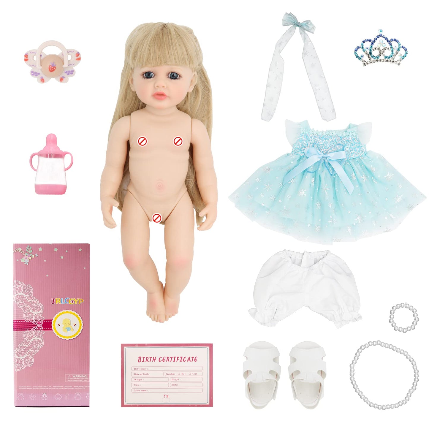 JRLCGYP Realistic Baby Doll, 22 Inch Lifelike Reborn Baby Dolls Silicone Full Body with Princess Dress, Long Hair Weighted Toddler Doll Toy Birthday Gift Set for Over 3 Years Old
