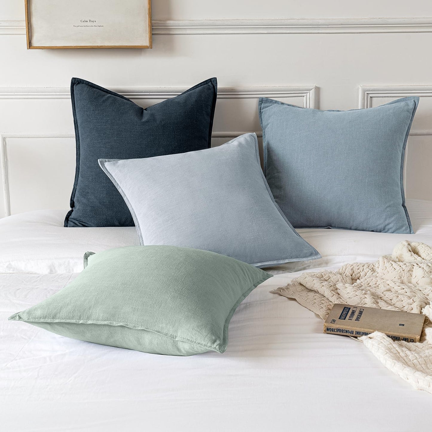 MIULEE Decorative Linen Euro Sham Pillow Covers 26x26 Light Blue Boho FarmhouseNeutral Couch Throw Pillows for Bed Pack of 2 Accent Coastal Modern Pillowcase Summer Sofa Livingroom Home Decor