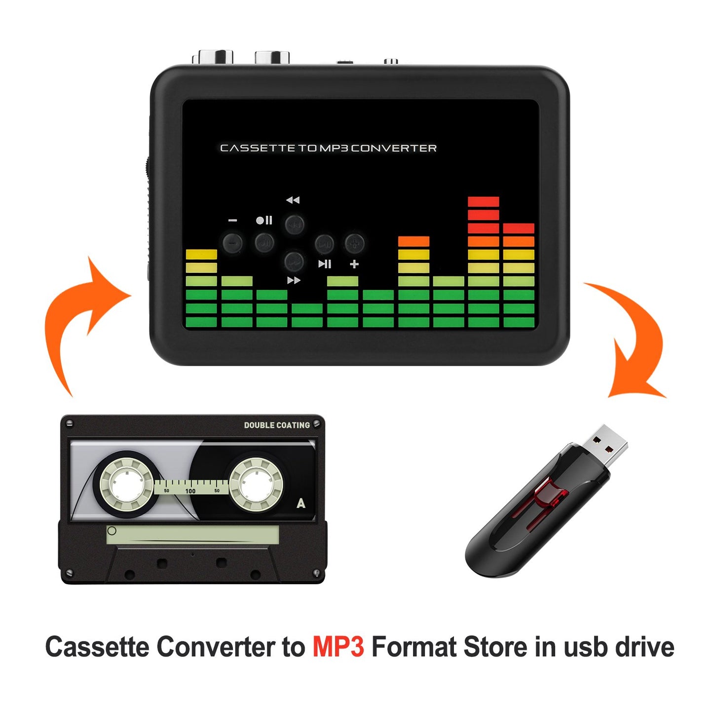 USB Cassette to MP3 Converter, Portable Walkman Cassette Audio Music Player Tape-to-MP3 Converter with Earphones, Volume Control, Auto Reverse, No PC Required