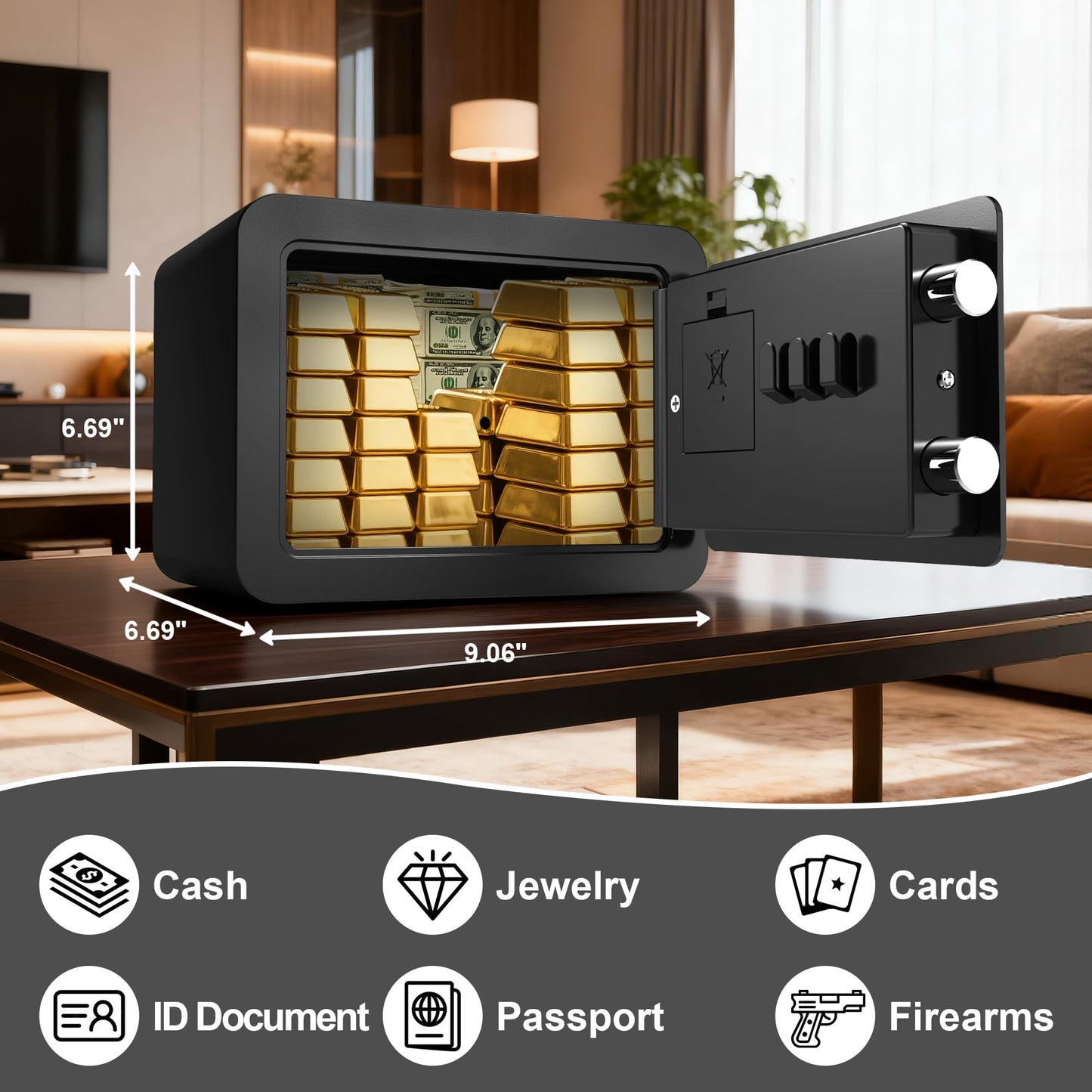 Small Safes for Home Small Safe Box Mini Safe with Coin Slot Personal Safes for Money Cash Documents Kids Safety Box with Digital Keyboard & Sensor Light Caja Fuerte Para Dinero 0.23 Cubic (black)