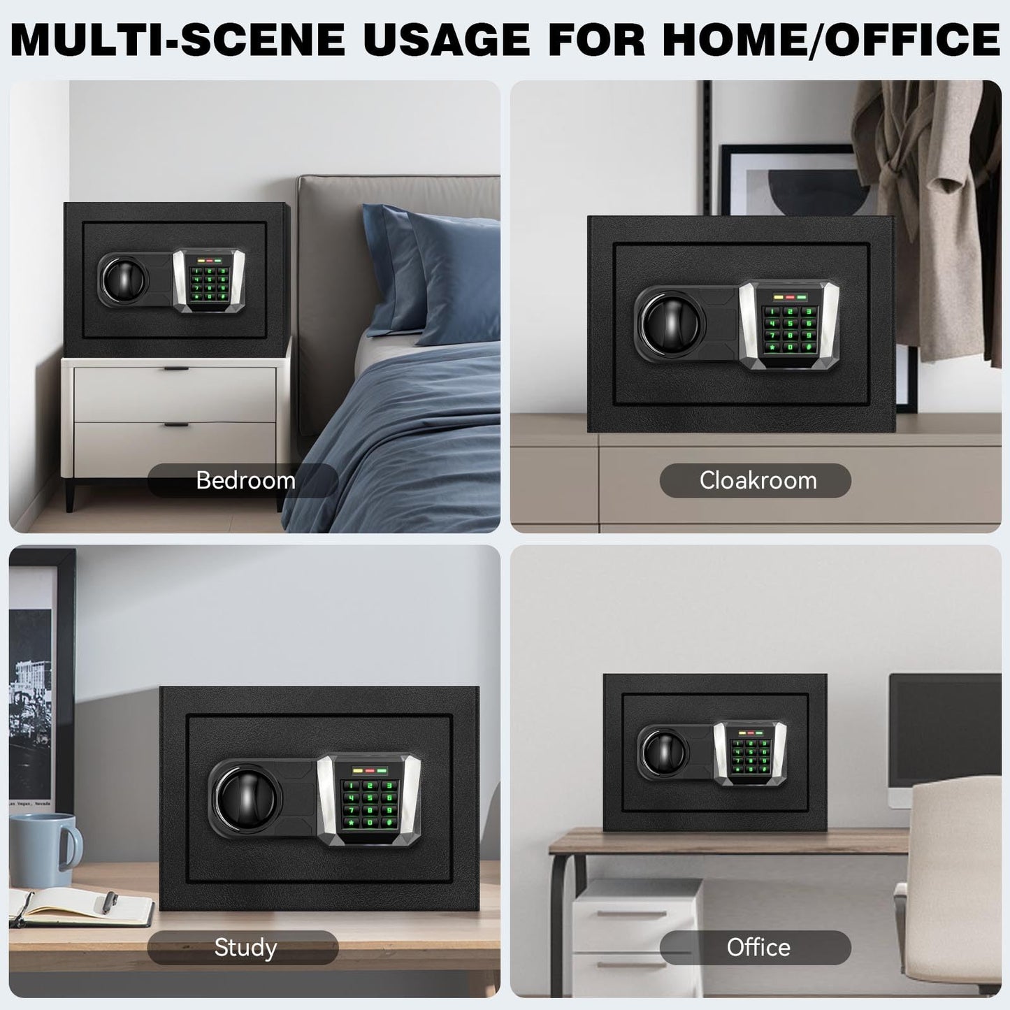 1.2 Cu Ft Safe Box with Fireproof Waterproof, Digital Home Security Safe with External Type-C Interface, Mute Function & Removable Shelf, Keypad & Spare Keys, Personal Security Document Lock for Cash