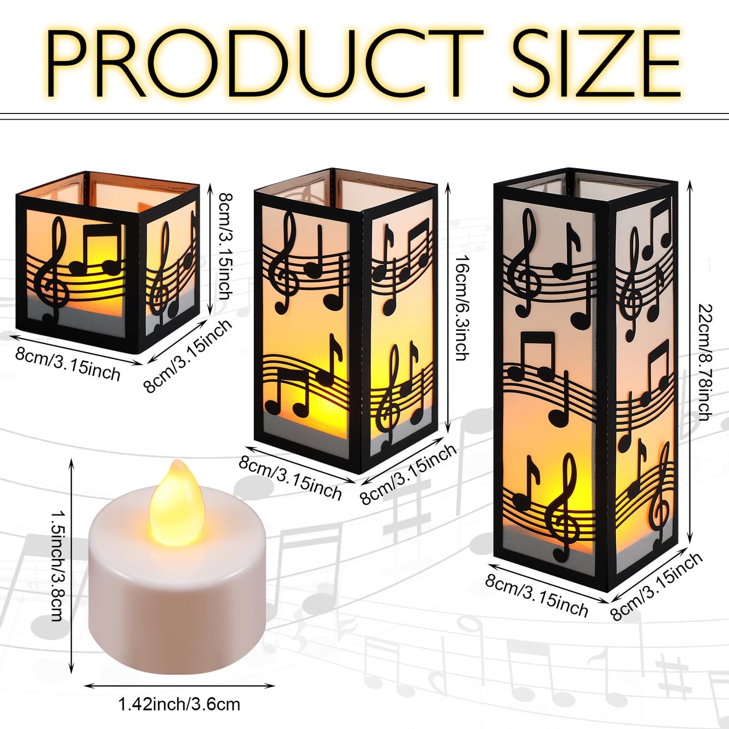 Rossesay 24 Pcs Music Party Decorations Music Note Centerpieces for Table 3 Size Musical Note Paper Lantern Boxes with LED Tealights for Musical Themed Wedding Birthday Baby Shower Party Room Decor