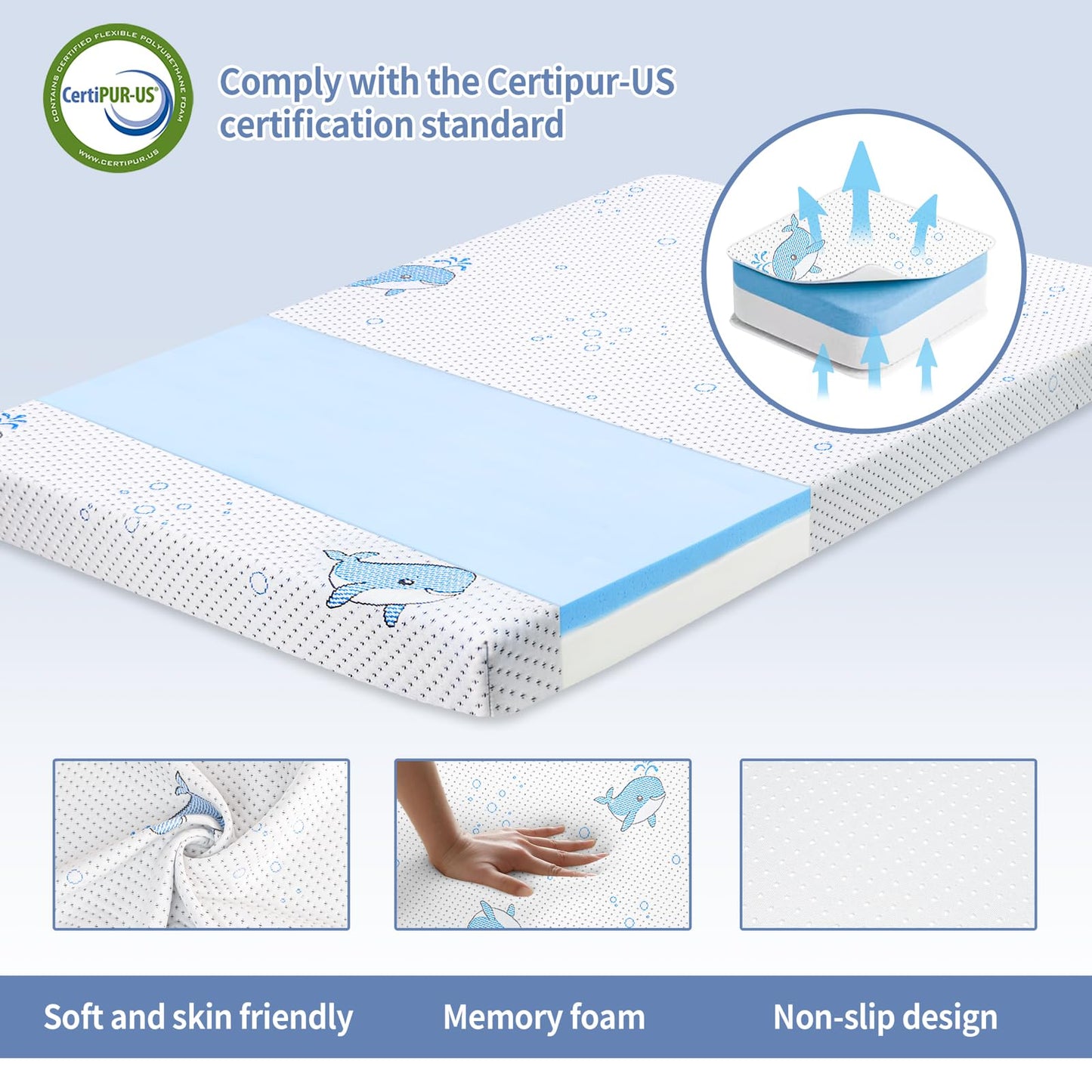 GOODFINDS Pack and Play Mattress, 38"x26"x3" Soft & Firm Memory Foam Pack N Play Mattresses, 3 Inch Thick Memory Foam Mattress for Pack and Play with Removable Cover
