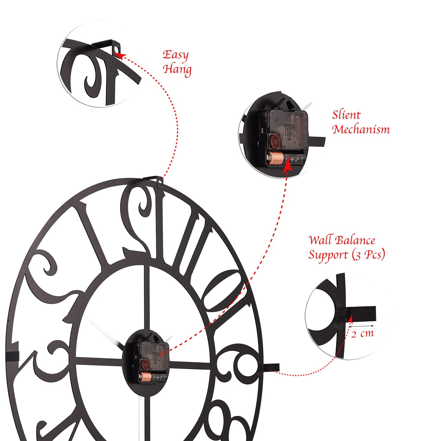 muyika Large Metal Wall Clock | 20 inch Size Silent Battery Operated Large Size Analog Black Wall Clocks | Modern Wall Decor for Living Room Bedroom Kitchen Home Office
