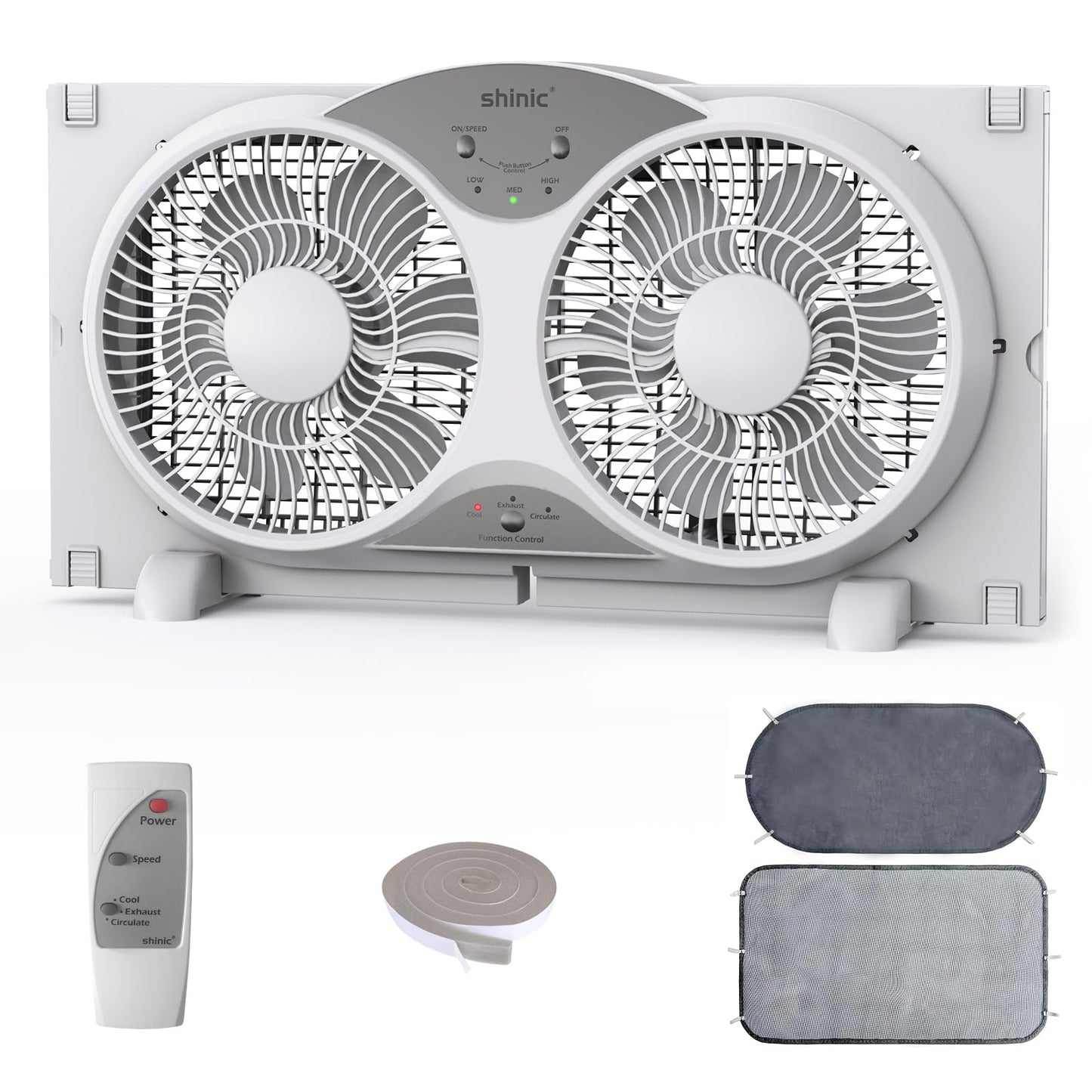shinic 2026 9 Inch Twin Window Fan – Quiet, Reversible Airflow, with Removable Cover and Bug Screen, 3 Speeds, Adjustable Width 23.5"-37", ETL Certified for Bathroom/Kitchen, ETL Certified