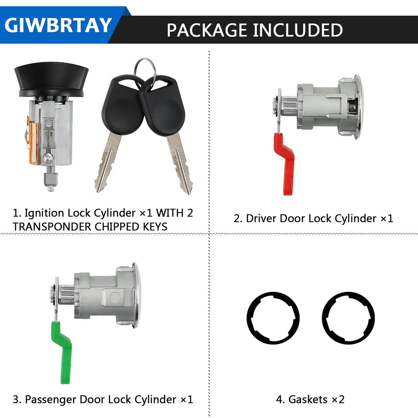 for Ford Ranger 2001-2011,Explorer Sport Trac 2001-05,Explorer 2 Door Sport 2001-03,Mazda B Series 2001-06 Ignition Switch Lock Cylinder & Door Lock Cylinder Set W/2 PATS Chip Keys LC6177 DL5886