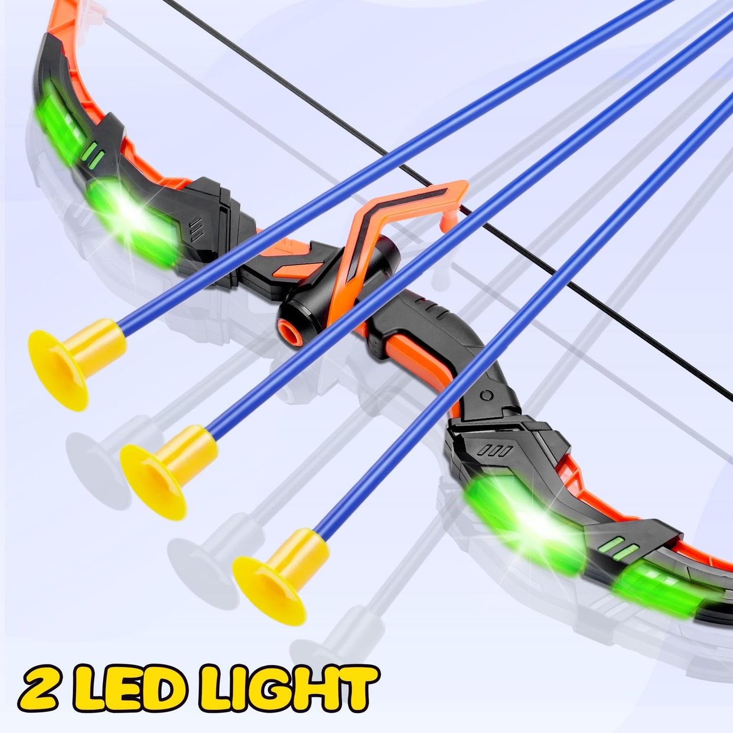 2 Bow and Arrow Set with Standing Moving Lens and 2 Colors, 20 Suction Cup Arrows, Lighted Archery Toys for Kids Ages 4-12 Boys Girls Indoor Outdoor