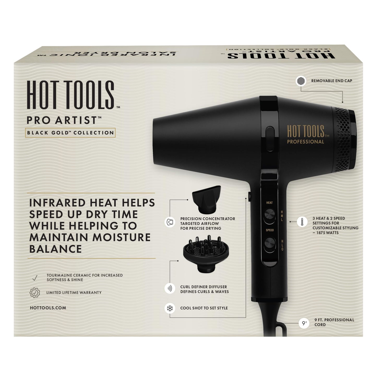 HOT TOOLS Pro Artist Black Gold Infrared Ionic™ Salon Dryer | Fast Drying, Styling and Smooth Results (Black)