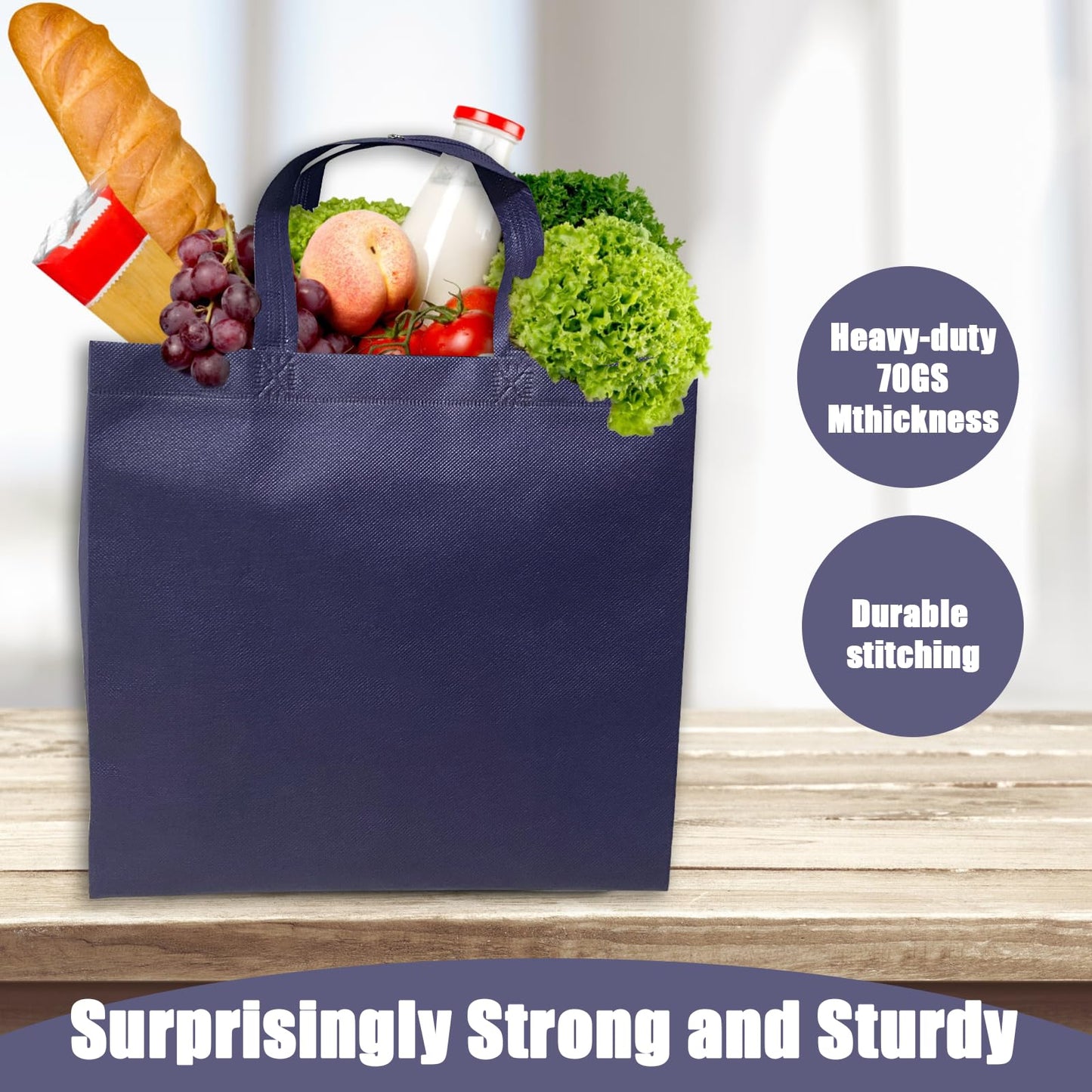 Retainbre 50Pcs Reusable Non Woven Shopping Bags Large Foldable Totes Bag with Handles Grocery Handbag Bulk for Boutiques