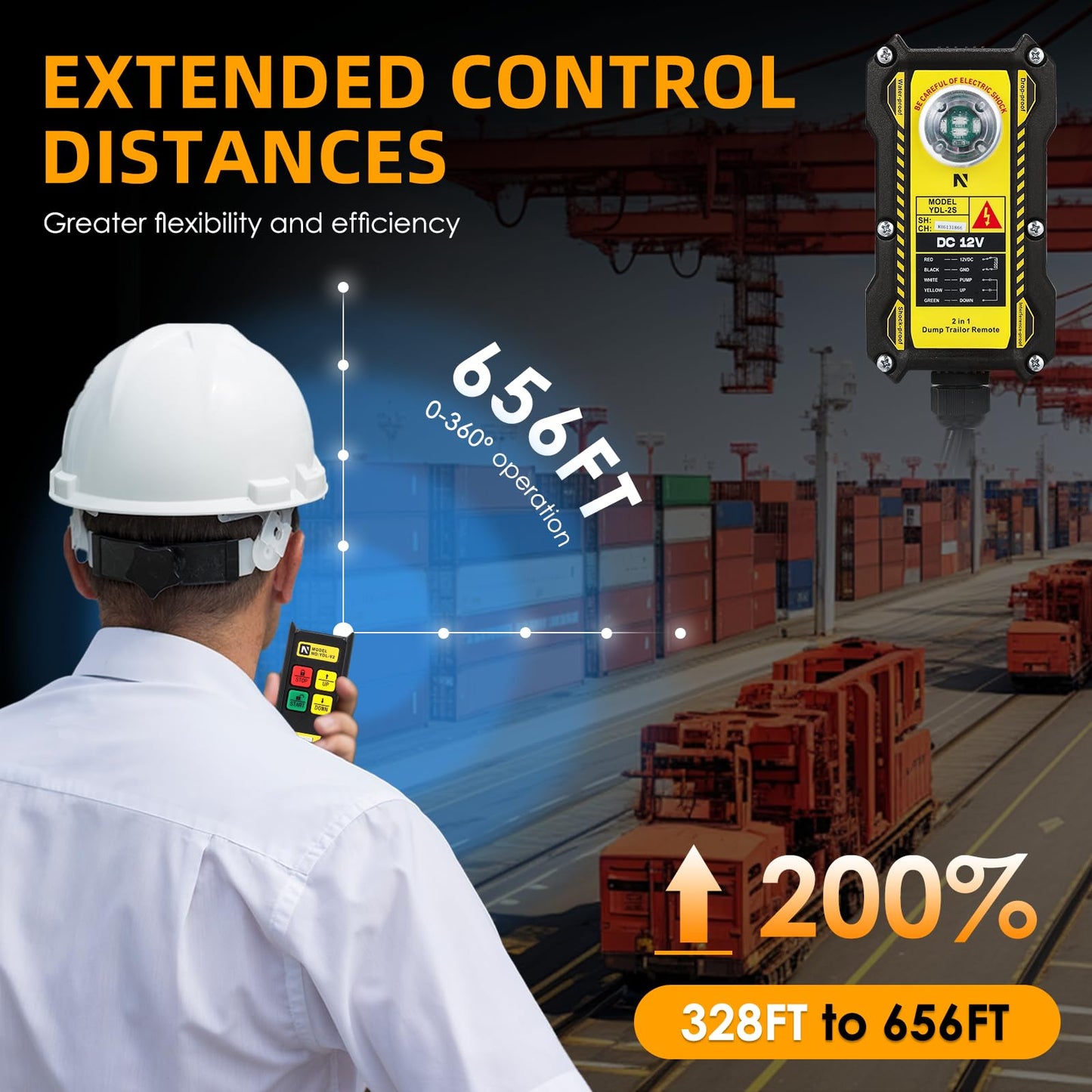 NEWTRY 2 in 1 Crane Remote, 12V Wireless Crane Remote Wire Dump Trailer Remote Control Industrial Crane Controller Hoist Truck Crane Up-Down Switch Control Station