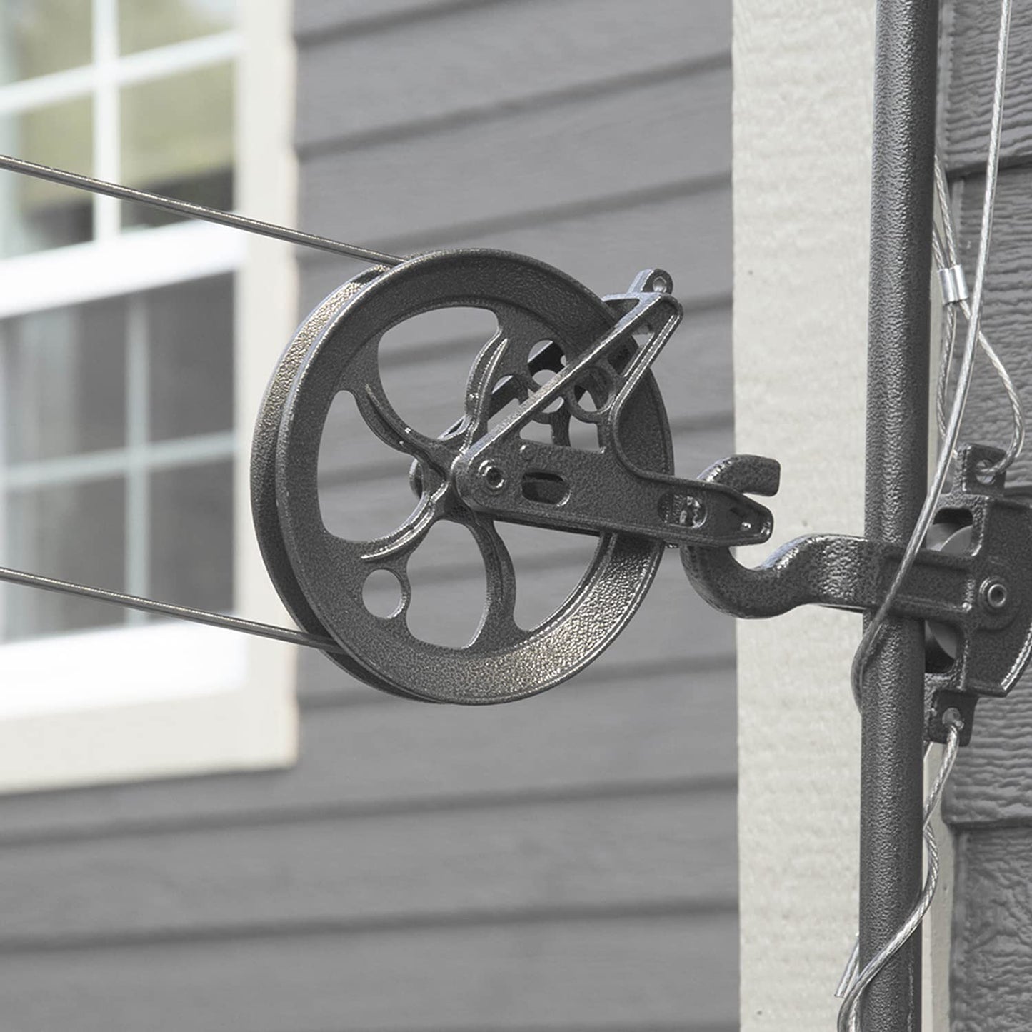 Strata Aged Bronze Harmony Clothesline Outdoor Heavy Duty Kit - 150 Feet Galvanized Wire PVC Coating, 6.5" Aged Bronze Clothesline Pulley 2pcs, Metal Mini Winch Tightener 1pc & 2 Metal Hooks