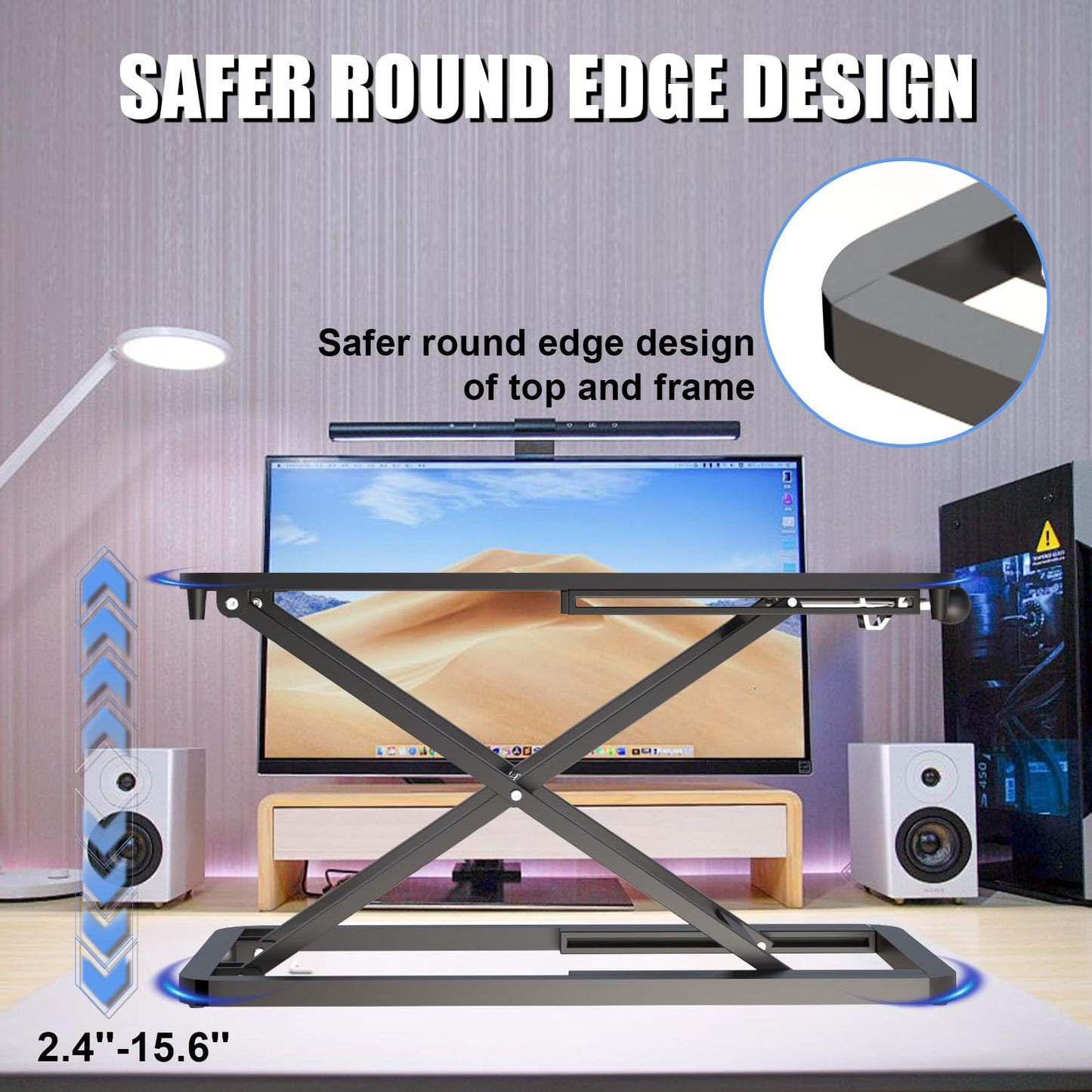 ESpefy Keyboard Riser for Desk- 23.6’‘ Height Adjustable Standing Desk Converter, Table Lifter for Standing, Keyboard and Mouse Riser for Ergonomic Sit Stand Workstations, 6 Height Levels