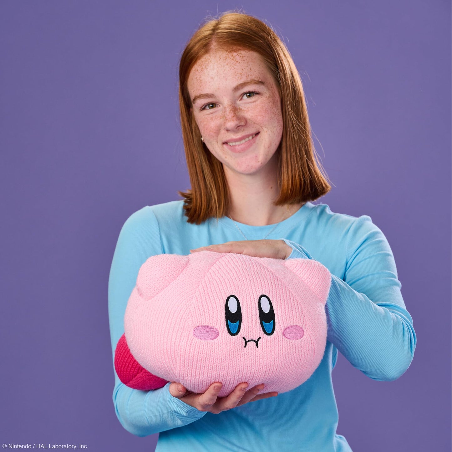 Tomy Nuiguru Knit Kirby Plushies - Hovering Kirby - Officially Licensed Crochet Gaming Plushies with Soft Knit Texture - Valentine's Day Gift for Gamers and Gaming Room Decor - 13 Inch