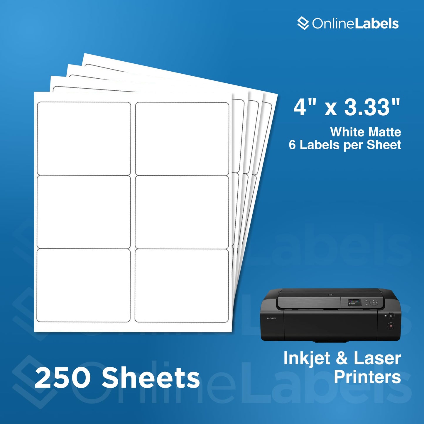4 x 3.33 Rectangle Shipping Labels - Permanent, White Matte - Wine, Pallet Labels - 6-Up - Pack of 1,500 Labels, 250 Sheets - Inkjet/Laser Printers - Online Labels
