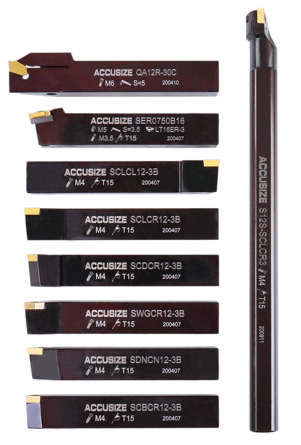 Accusize Industrial Tools 3/4" 9 Pieces/Set, Indexable Carbide Turning Tools and Boring Bar, 2988-0034