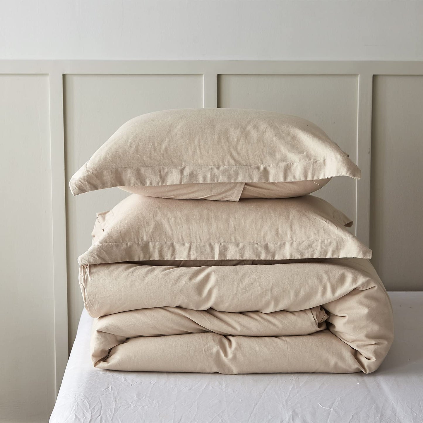 Simple&Opulence French Linen Duvet Cover Set 104"x 92"- 3 Pieces (1 Comforter Cover,2 Pillowcases)-Natural Flax Cotton Blend-Solid Color Breathable Farmhouse Bedding-Linen/Beige, King