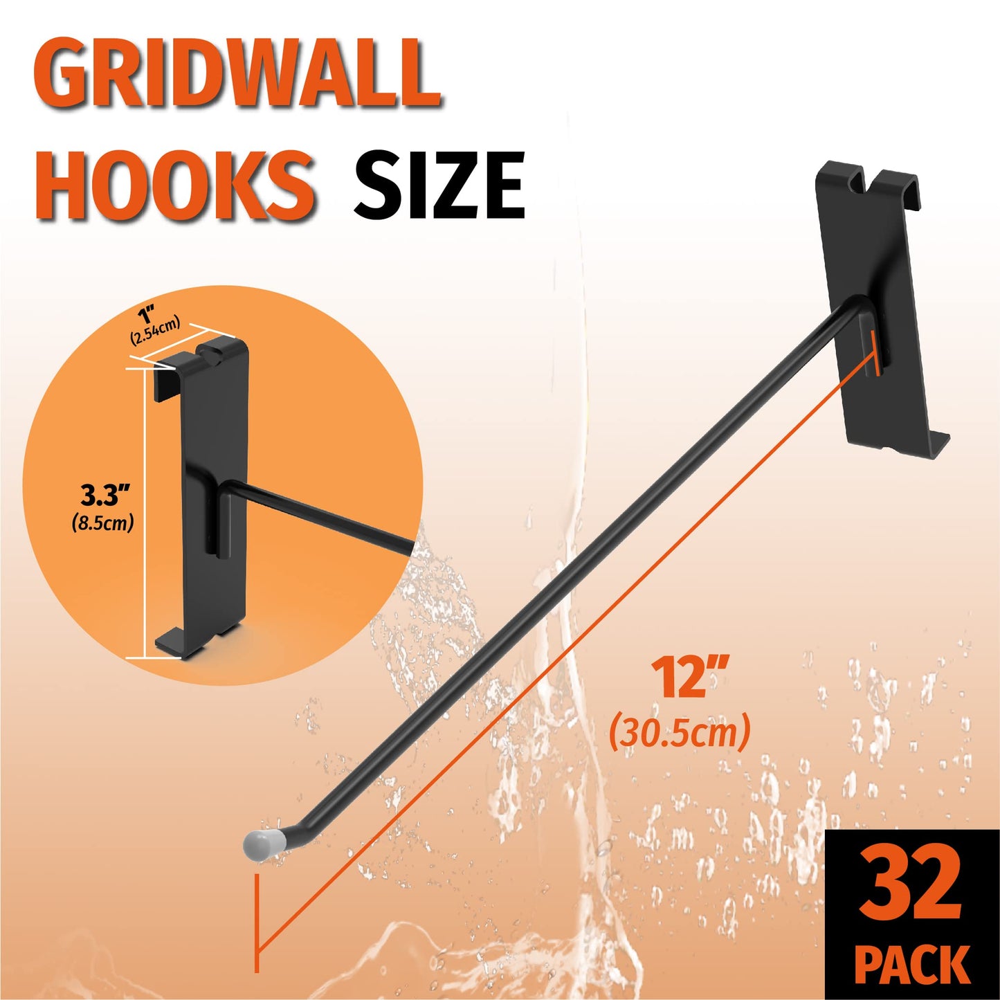 HUHOLE Gridwall Hooks 12 Inch, Black Grid Wall Hook for Grid Wall, 32PC, Hooks for GridWall Panel