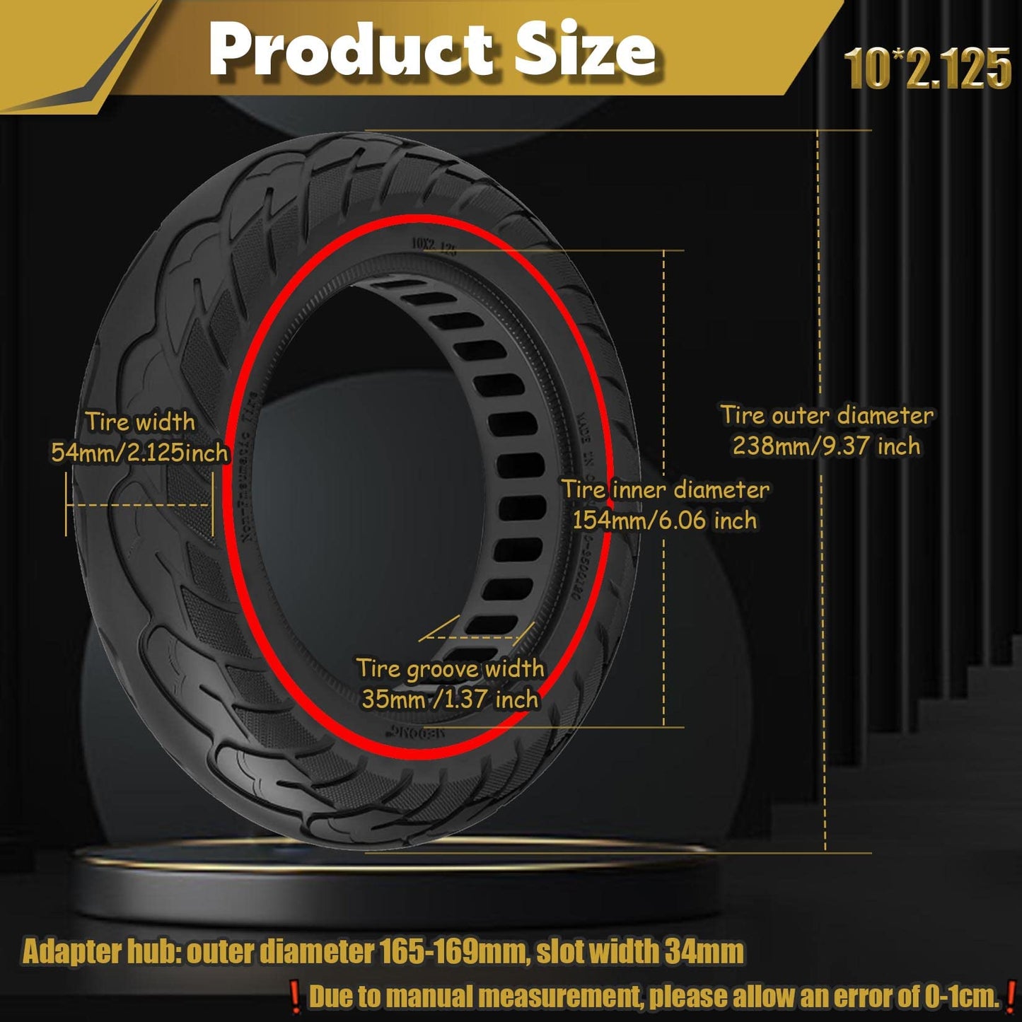 Felixstory 10x2/54-152 Solid Tire, 10x2.125 Tubeless Tires Fit for Swagtron SG-5, VOLPAM SP01/SPT7, Gotrax GXL V2, Ninebot F25/ D40X/ D18W/ D28U, Replacement for 50/75-6.1, 10x2 Original Tire, Red