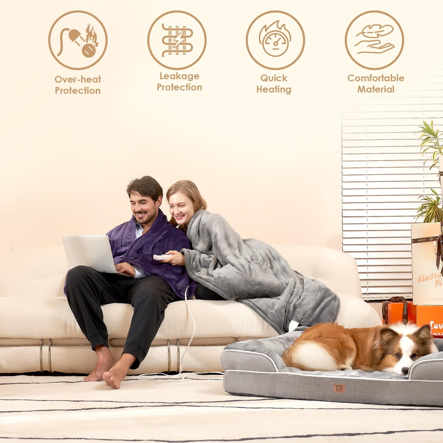 EHEYCIGA Heated Blanket Electric Blanket Throw - Heating Blanket with 6 Heating Levels & 10 Hours Auto Off, Soft Cozy Sherpa Washable Blanket with Fast Heating, 50 x 60 Inches, Grey