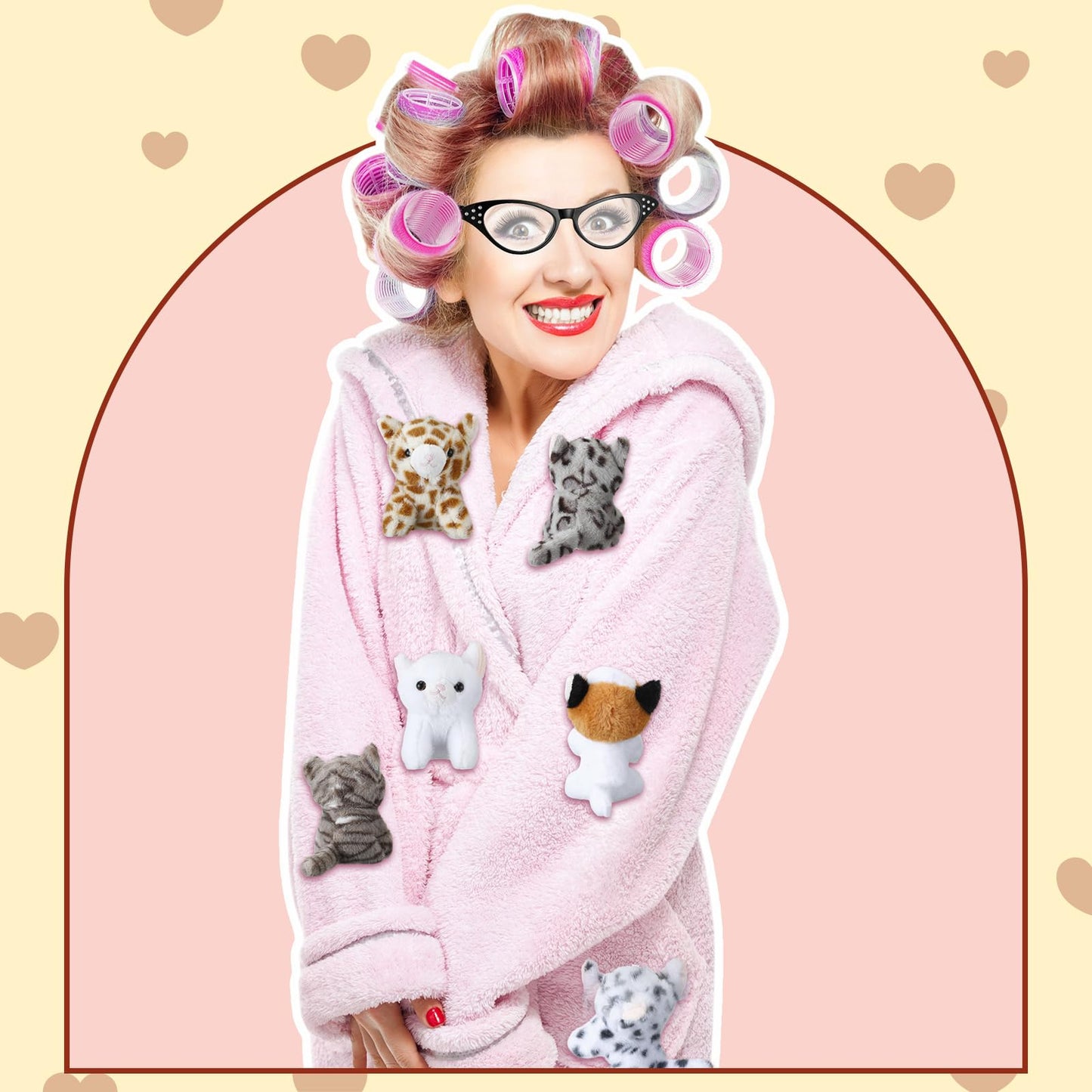 Simgoing 47 Pcs Halloween Cat Stuffed Toys Bulk Soft Cuddly Kitten Plush Animals Sets with Hair Curlers Glasses Hair Clips Kittens Fluffy Stuffed Cats for Christmas Birthday Gift Pet Party Favors
