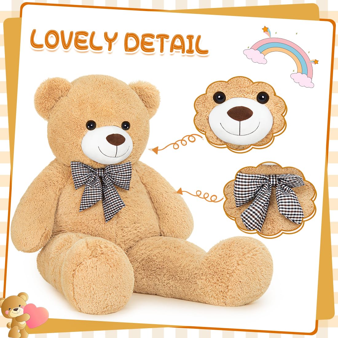 Yeqivo Giant Teddy Bear XXL Giant Teddybear (Light Brown)