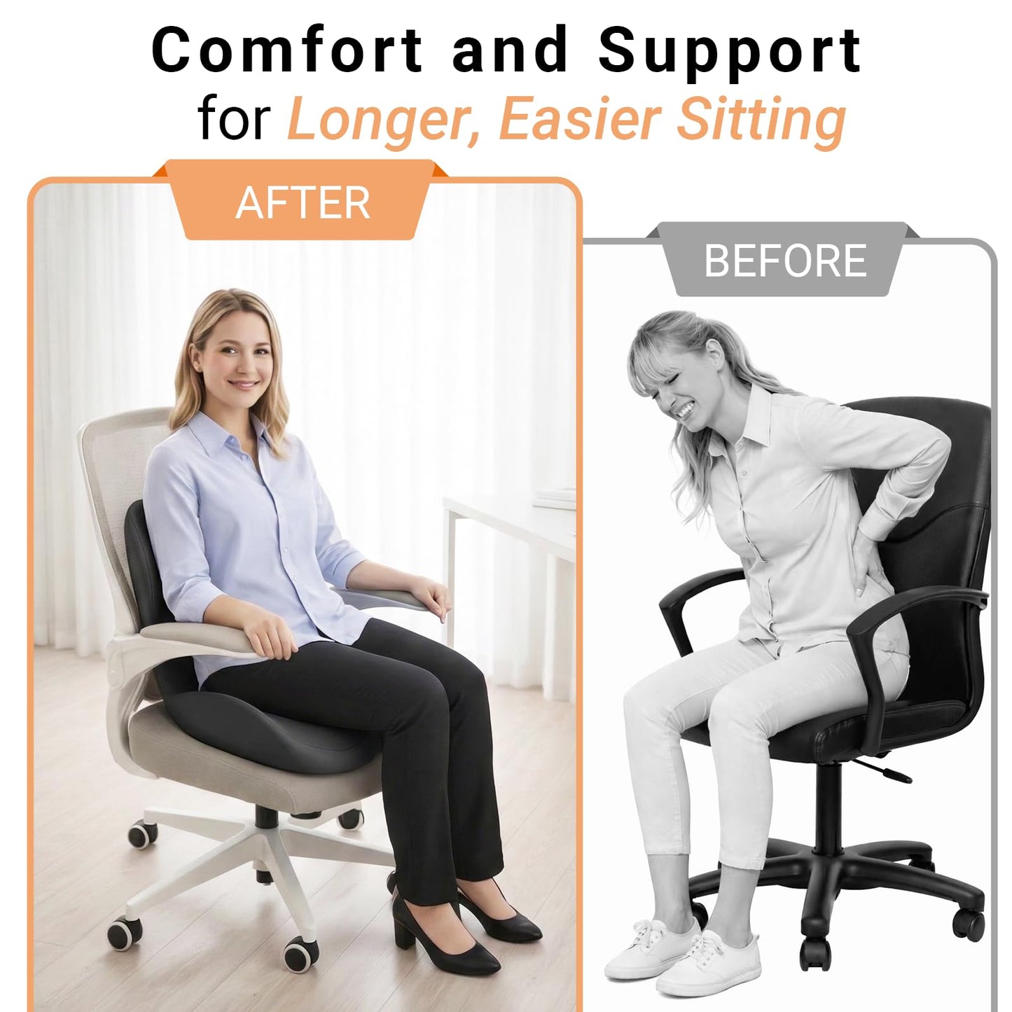 TryWalk Ergonomic Seat Cushion Set with Lumbar Support Pillow, High-Density Memory Foam Cushion with Non-Slip Base, Posture Support Cushion for Office Chair, Home Chair, Car Seat, Dark Gray