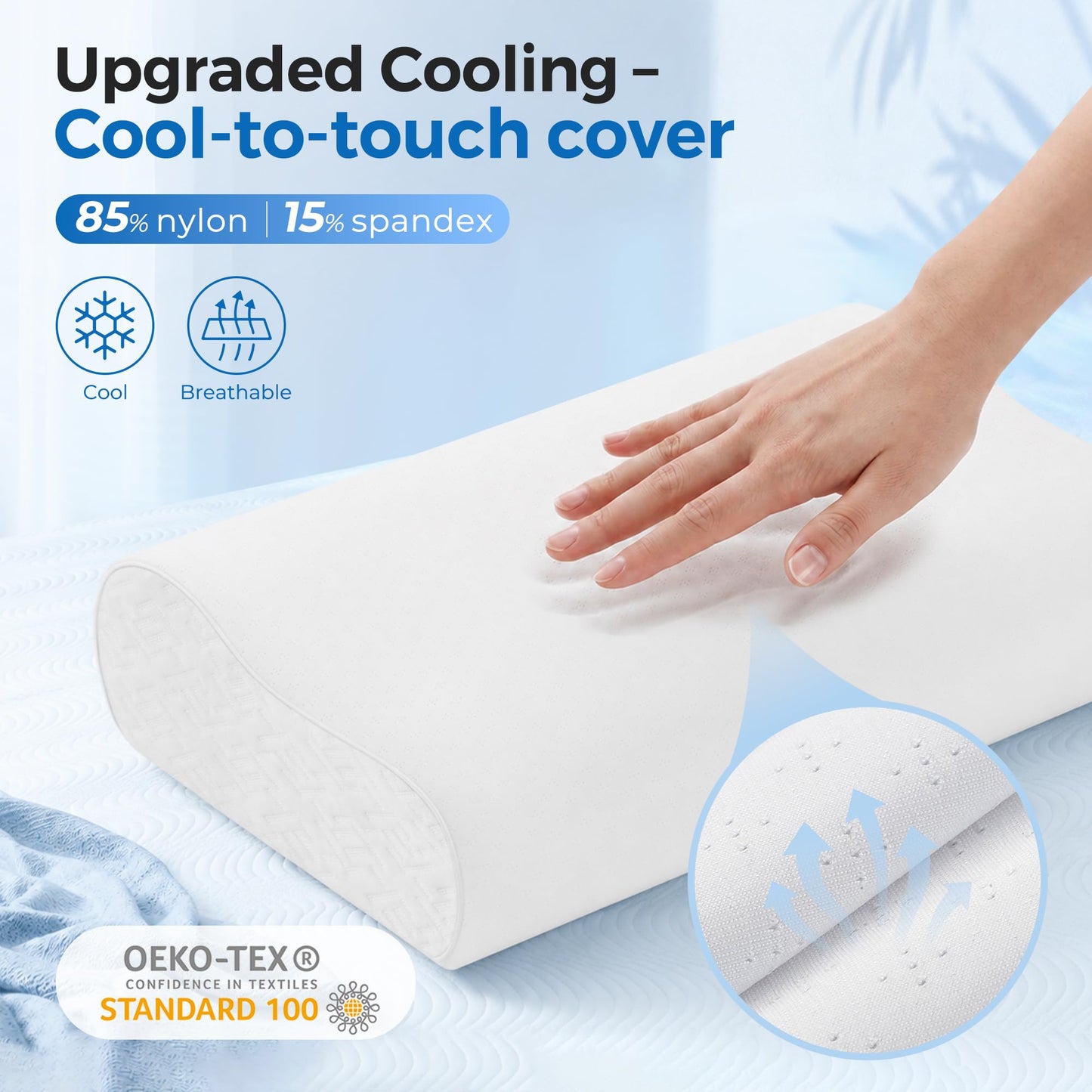 Elviros Cooling Memory Foam Pillow with Breathable Cover, Adjustable Height Bed Pillow for Neck Support, Ergonomic Cervica Neck Pillow for Side Stomach and Back Sleeper, Queen Size, 23.6"×14"×5.3"