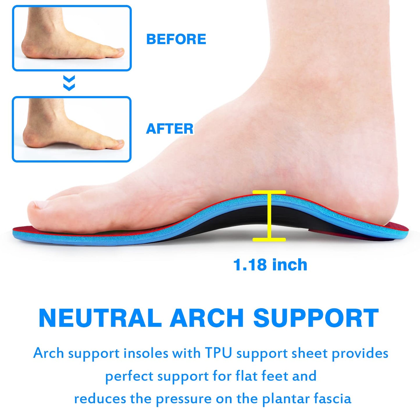 Orthotics Arch Support Metatarsalgia Insoles - Mortons Neuroma Inserts Relief Ball of Foot Pain - Orthopedic Insoles for Flat Feet - Shoe Inserts for Plantar Fasciitis (Red L)