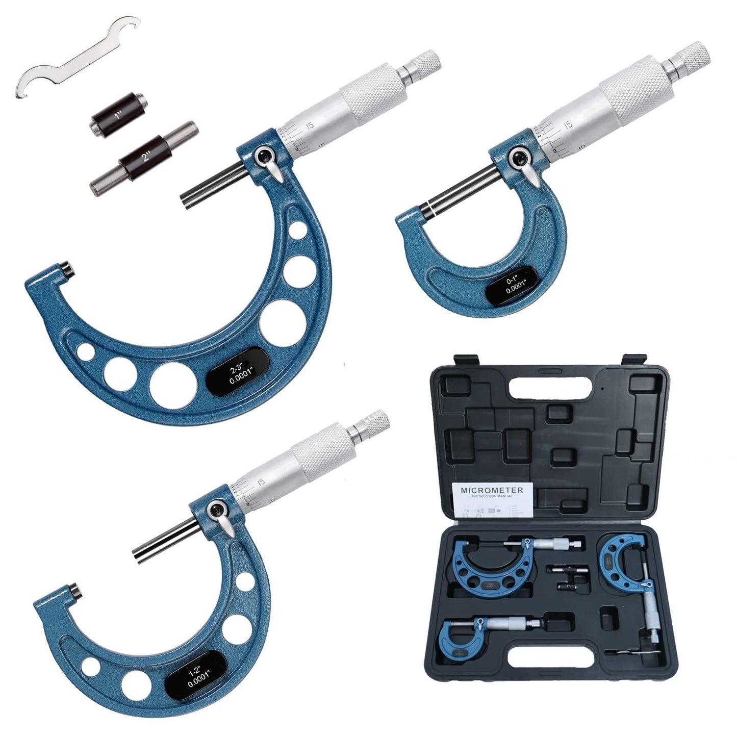 Outside Micrometer Set, HDLNKAK 0-3" Machinist Micrometer, 3 Pcs Machinist Tool Set, 0.0001" Graduation Micrometer Set, Alloy Precision Micrometer, Micrometer Standard Set with Case