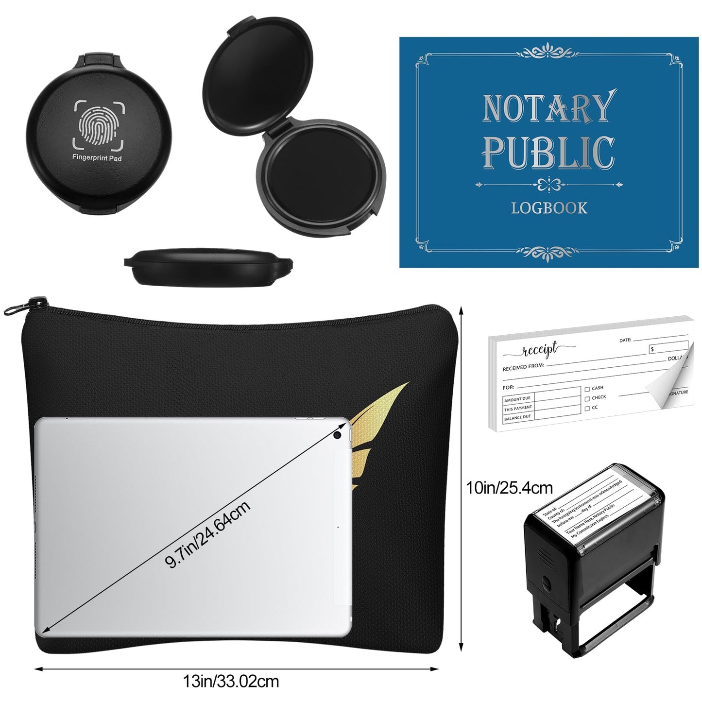 AmazingSpark 6 Pcs Notary Journal Log Book Thumbprint Fingerprint Ink Pad Notary Stamp and Bag and Invoice Receipt Book for Home, Office