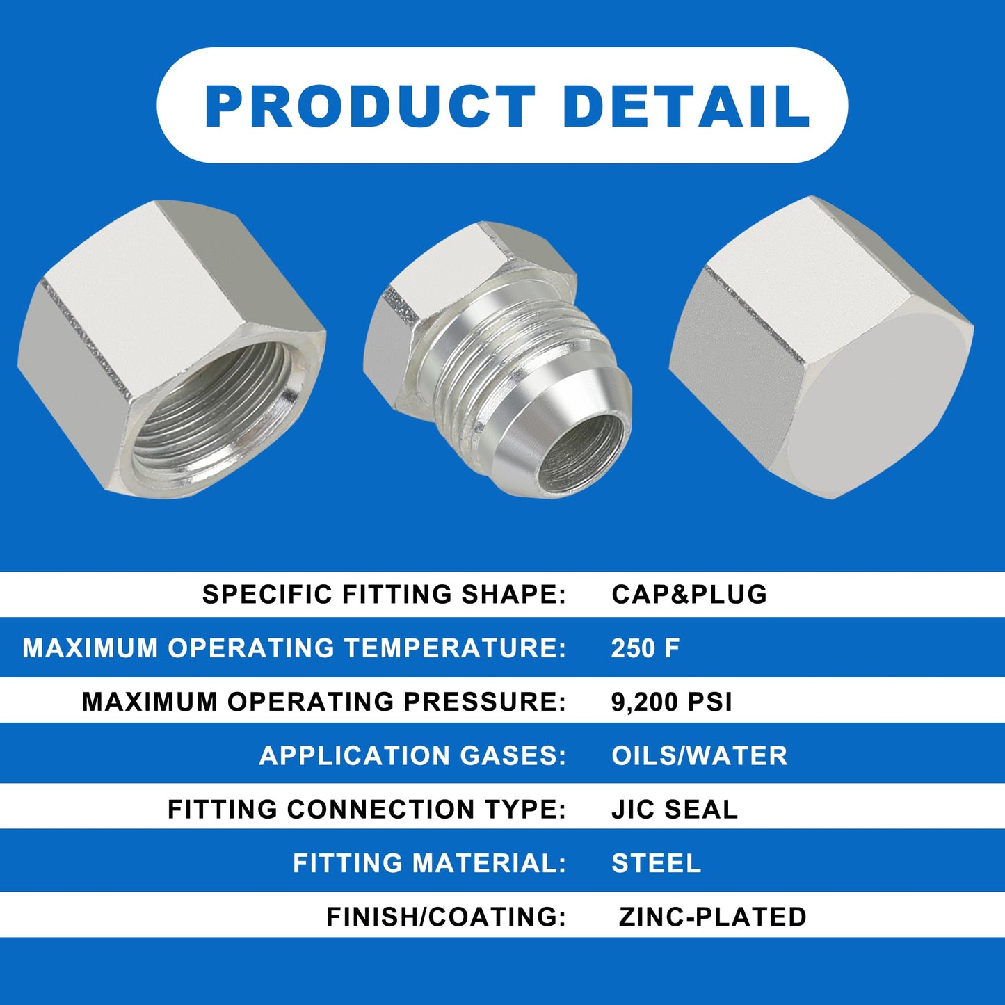ANCIMOON 72PCS JIC Cap and Plug Set, 37 Degree Flare Threads Hydraulic Hose Fittings, Carbon Steel, Size 4 6 8 10 12 16