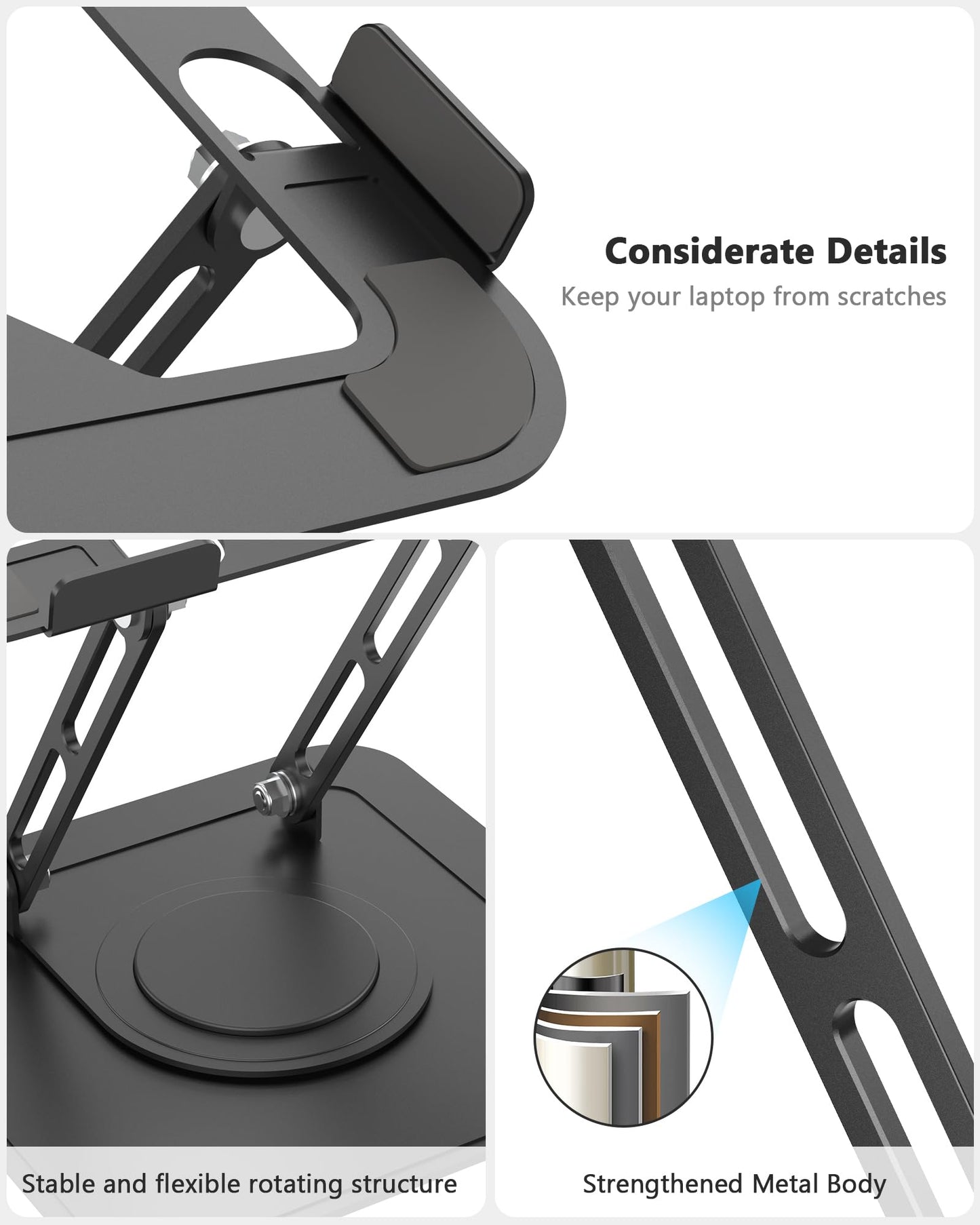 LOXP Adjustable Laptop Stand, Computer stand with 360 Rotating Base, Ergonomic Laptop Riser for Desk Foldable Laptop Mount Protable Computer Stand for Laptop Fits with MacBook Pro Air (10-16") - Black
