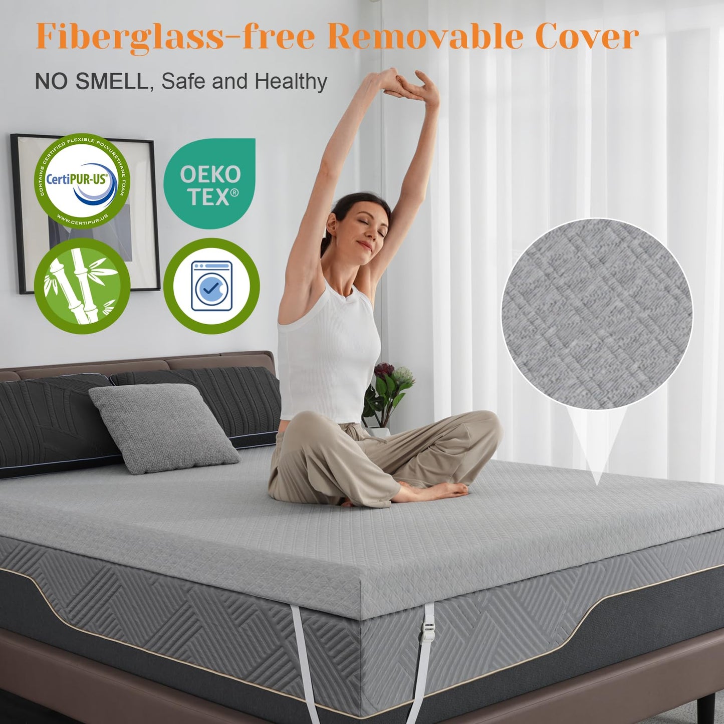 Extra Firm Mattress Topper Twin, 3 Inch High-Density Firm Mattress Pad for Back Pain Relief, Bed Topper with Removable Cover, No Smell, No Slip, CertiPUR-US Certified, 75" x 38"