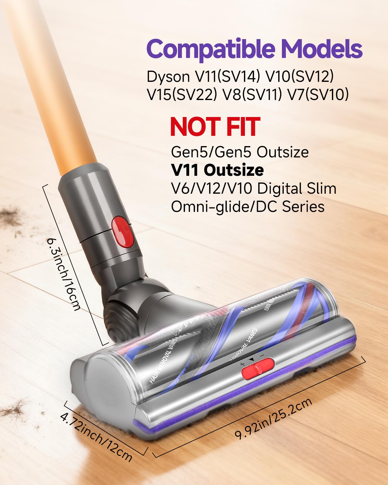 Upgrade High Torque V11 Replacement Head for Dyson V11(SV14) V10(SV12) V15(SV22) V8(SV11) V7(SV10) Cordless Vacuum Cleaner, V15(SV22) Vacuum Head Accessories with Anti-Tangle and Adjustable Suction